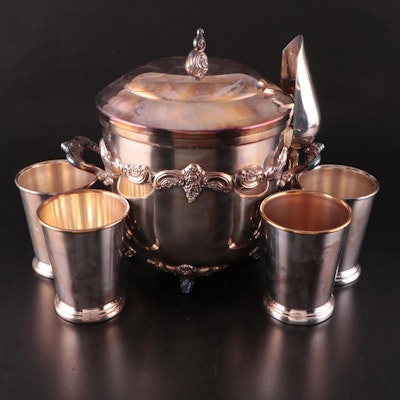 Towle Silver Plate Ice Bucket with Sheridan and Other Silver Plate Julep Cups