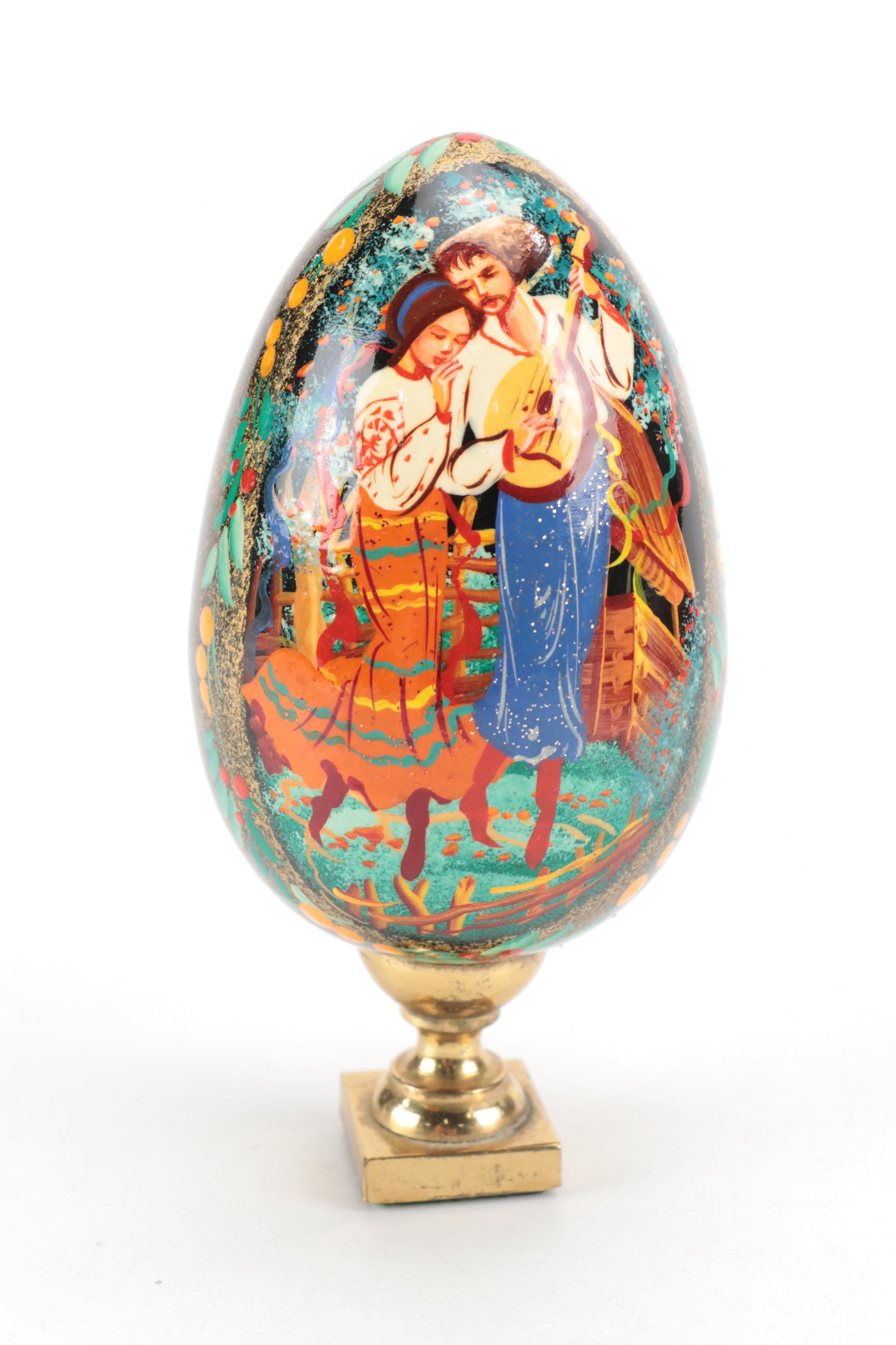 Russian Lacquered Egg with Reuge Wood Music Box and More