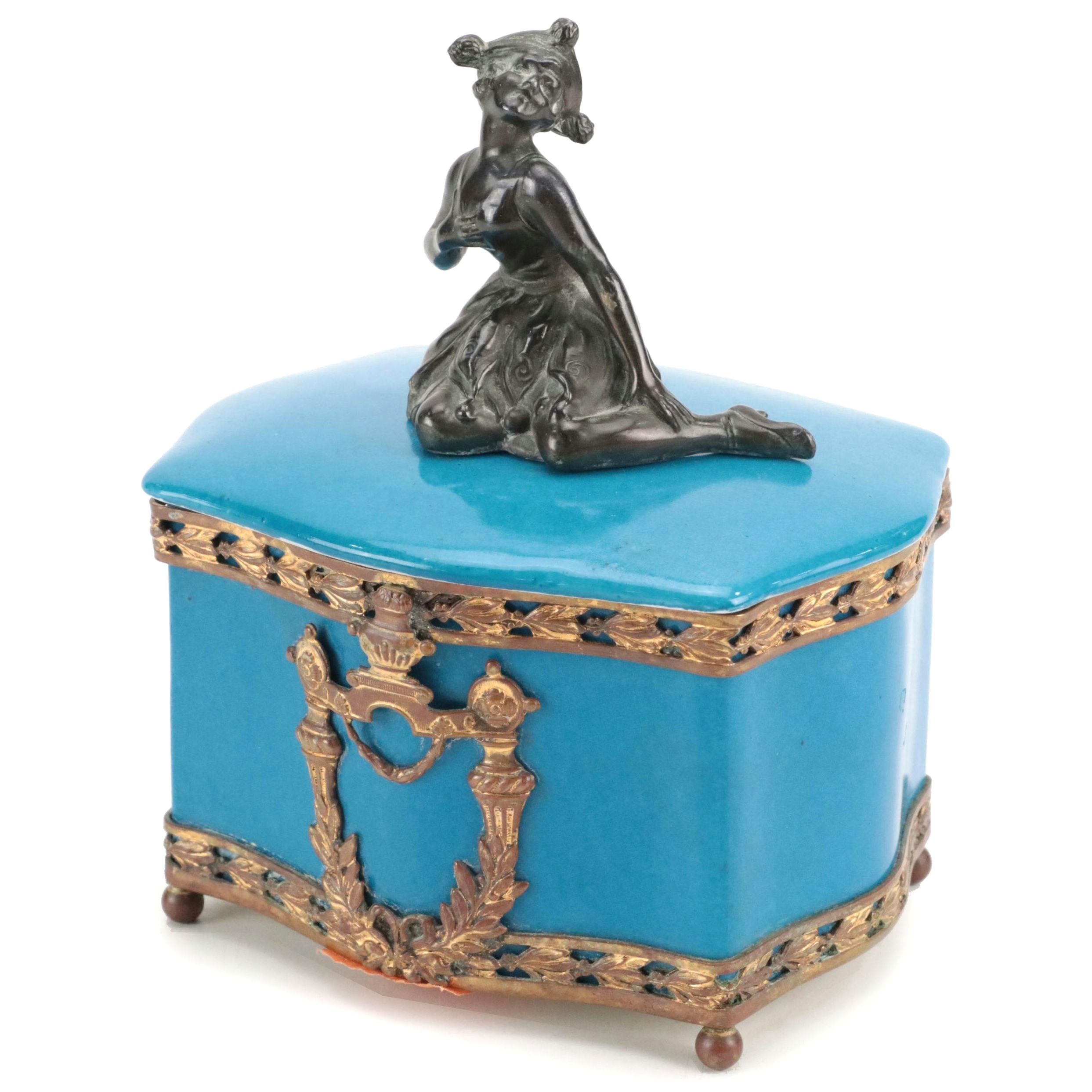 German Porcelain and Gilt Metal Mounted Vanity Box