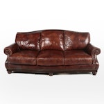 Henredon Upholstery Collection Leather and Brass-Tacked Sofa