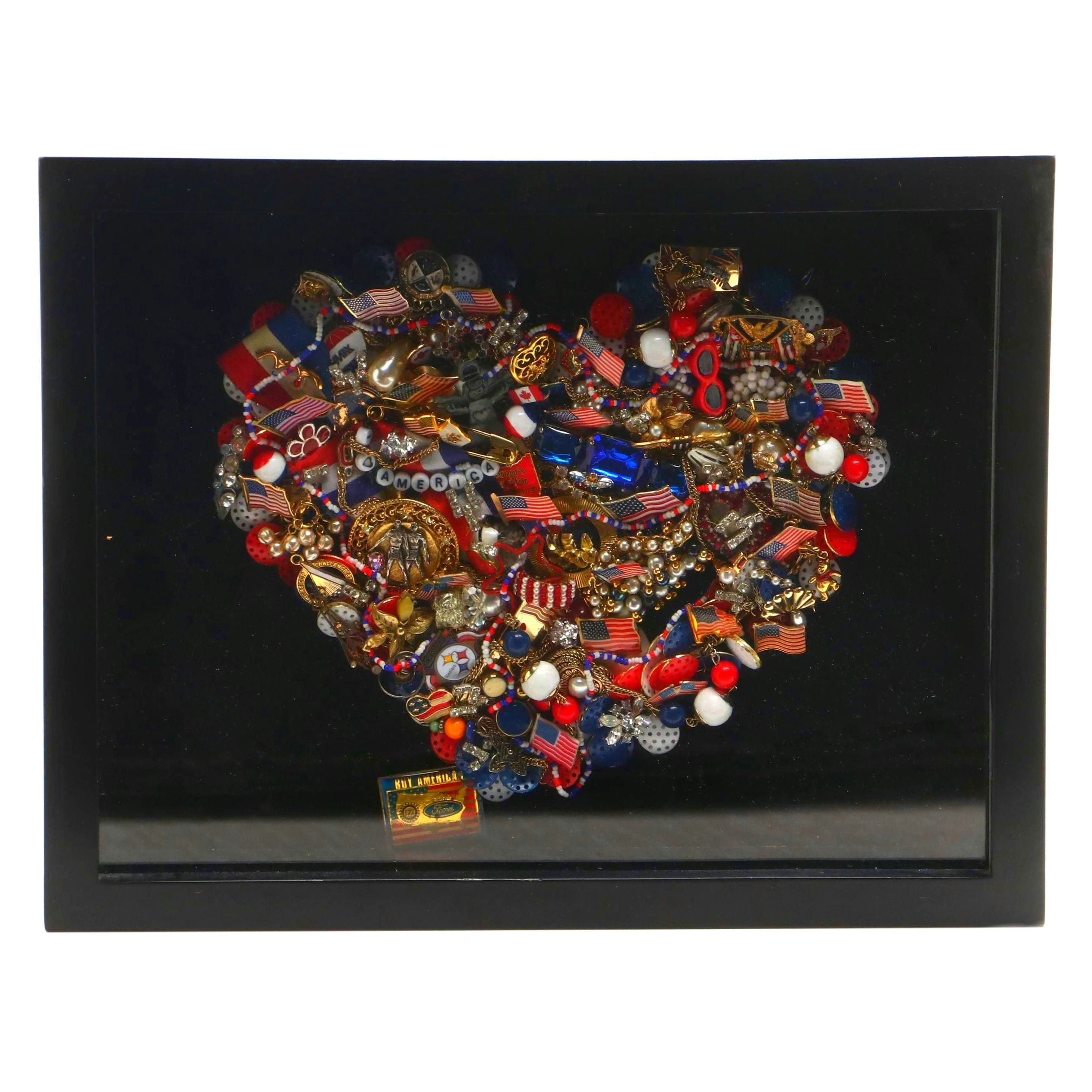Fashion Jewelry Heart Assemblage in Shadowbox