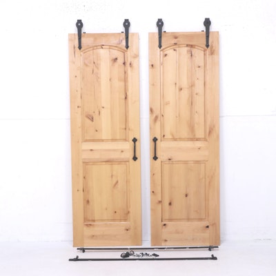 Pair of Pine Doors with Barn Door Style Hanging Hardware
