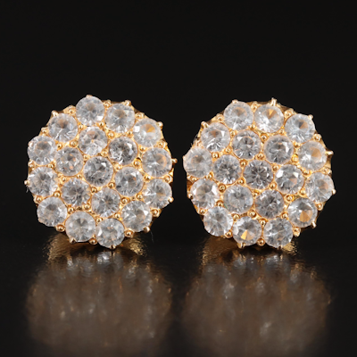 18K White Sapphire Cluster Earrings