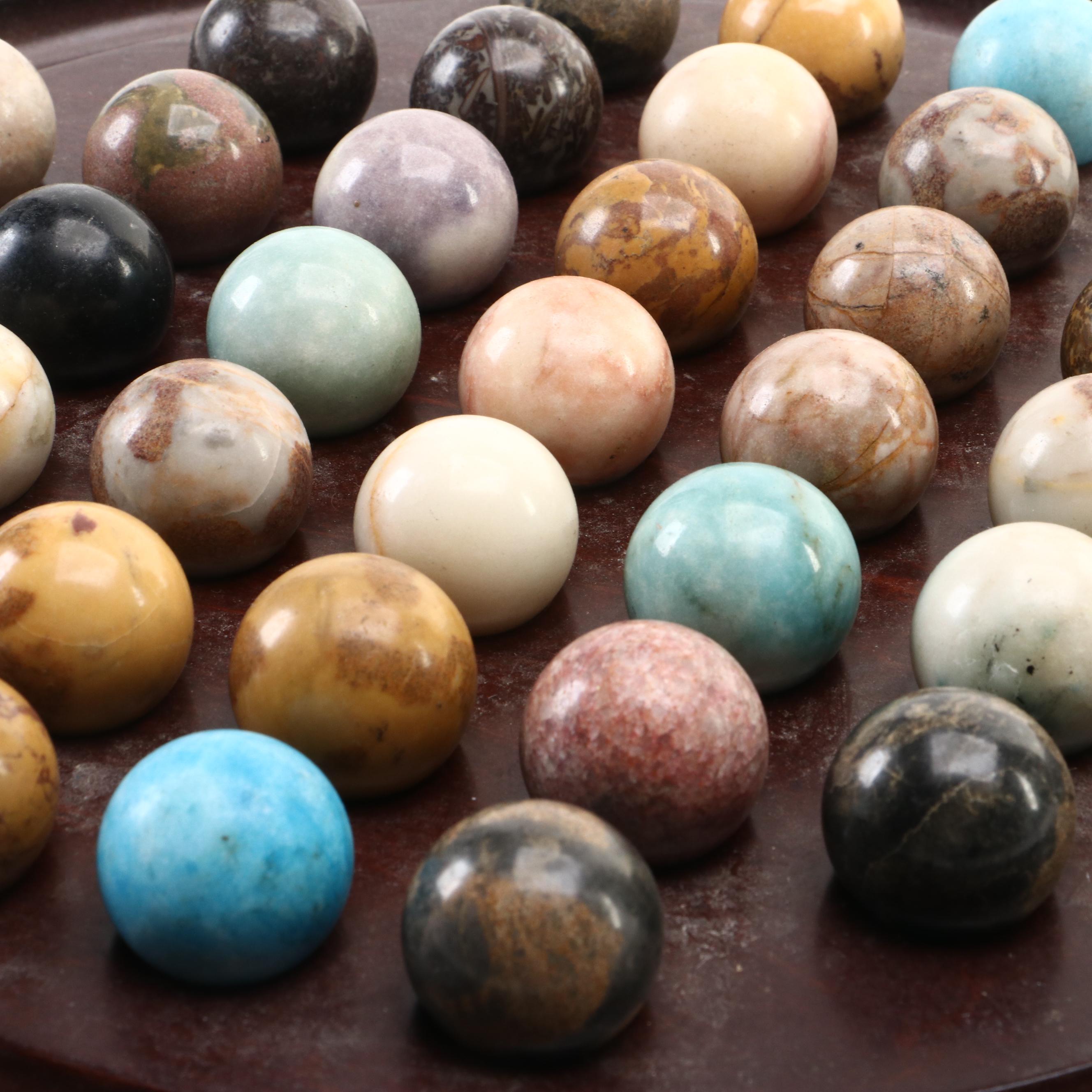 Bombay Company Wooden Solitaire Board with Polished Stone Marbles