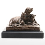 Cast Bronze Sculpture of Animal Grouping on Pillow