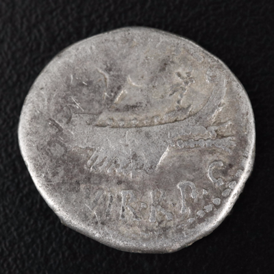 Ancient Roman AR Legionary Denarius of Marc Antony, ca. 32 B.C.