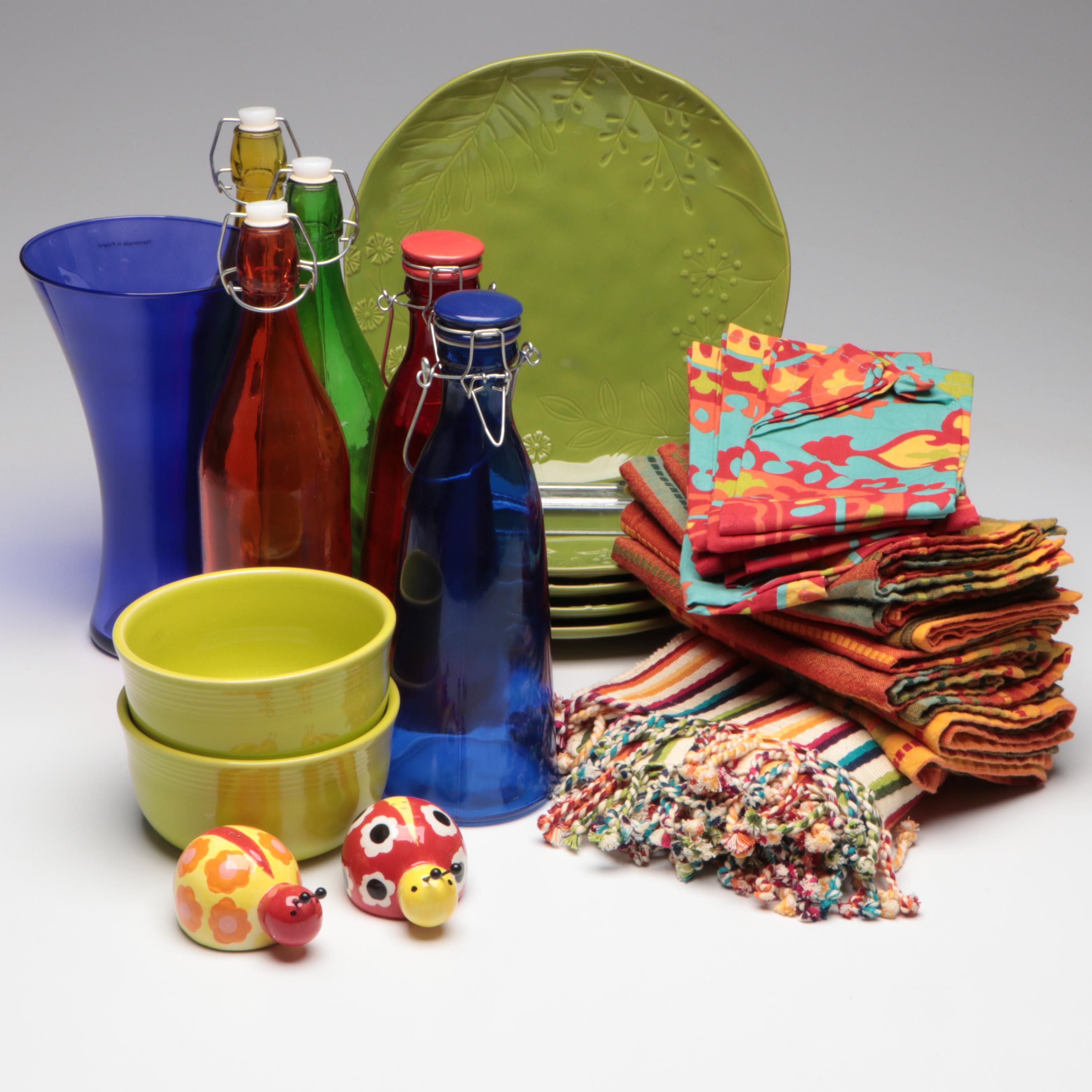 Homer Laughlin Fiestaware Bowls with Crate & Barrel Ceramic Plates and More