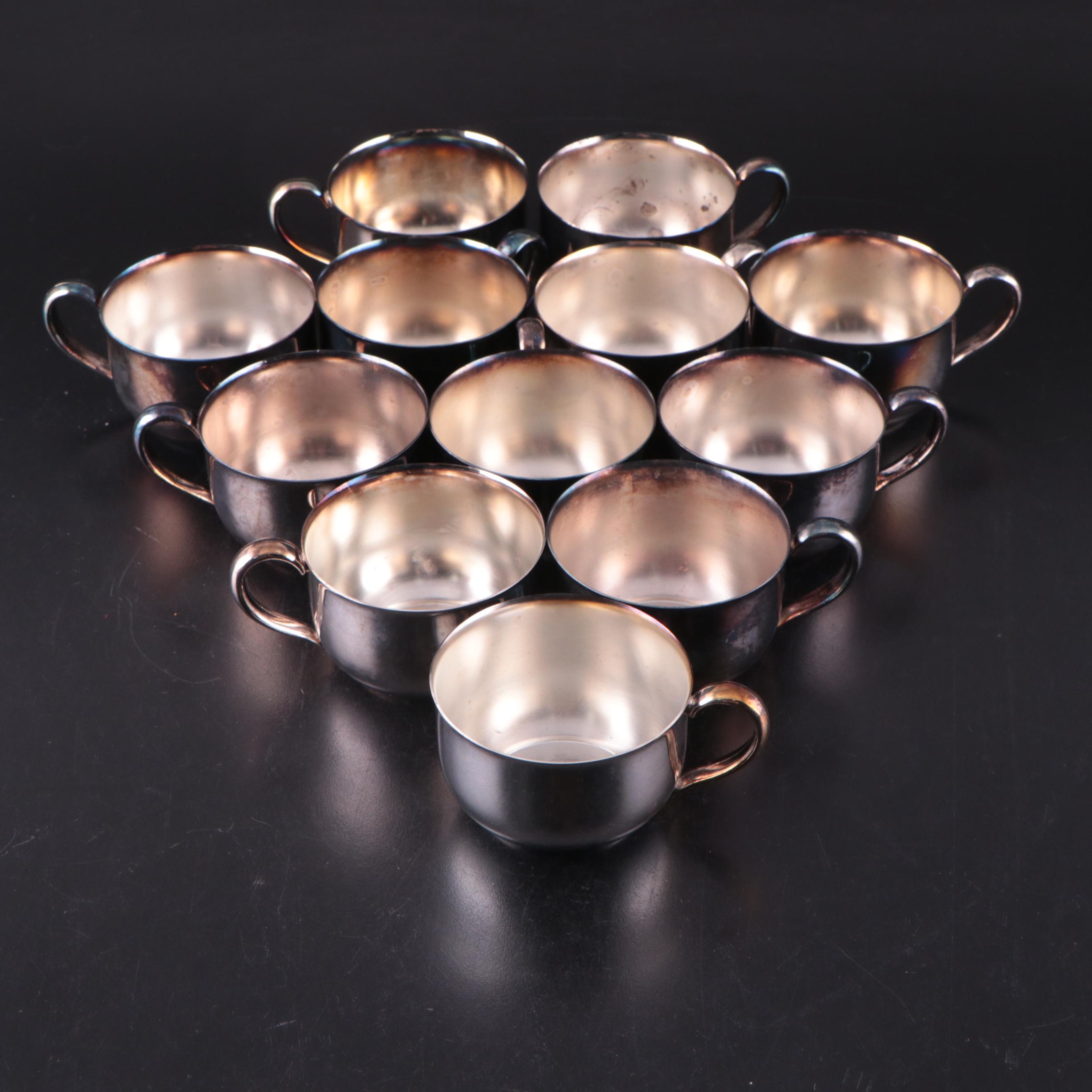 Oneida "Park Lane" Silver Plate Punch Cups and "Paul Revere" Punch Bowl