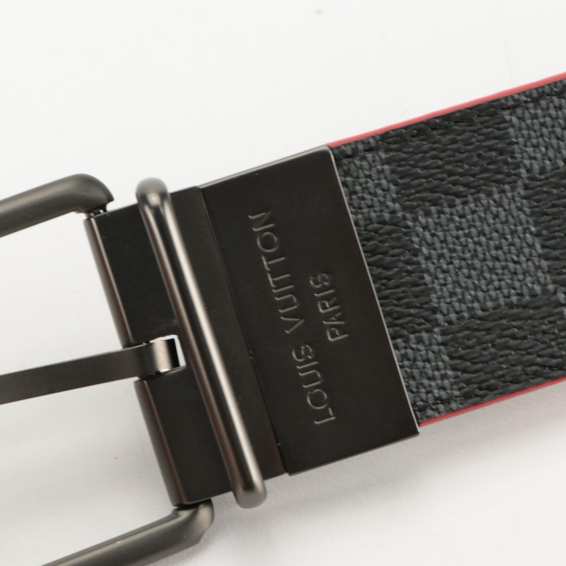 Louis Vuitton Reversible Belt in Damier Graphite, Black Leather and Red Accents