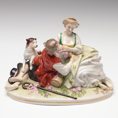 Scheibe-Alsbach German Porcelain Shepherd and Shepherdess Figural Group, 20th C.