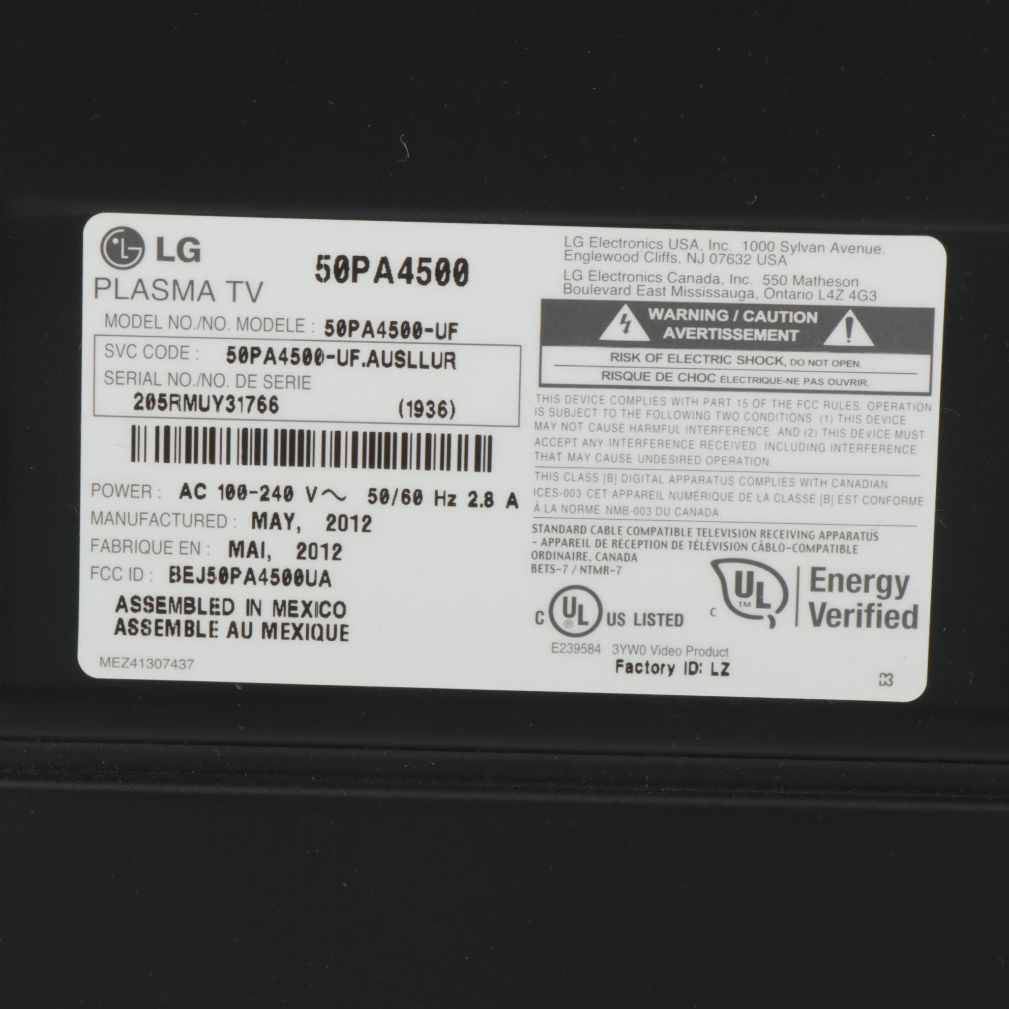 LG 50" Plasma Television on Stand