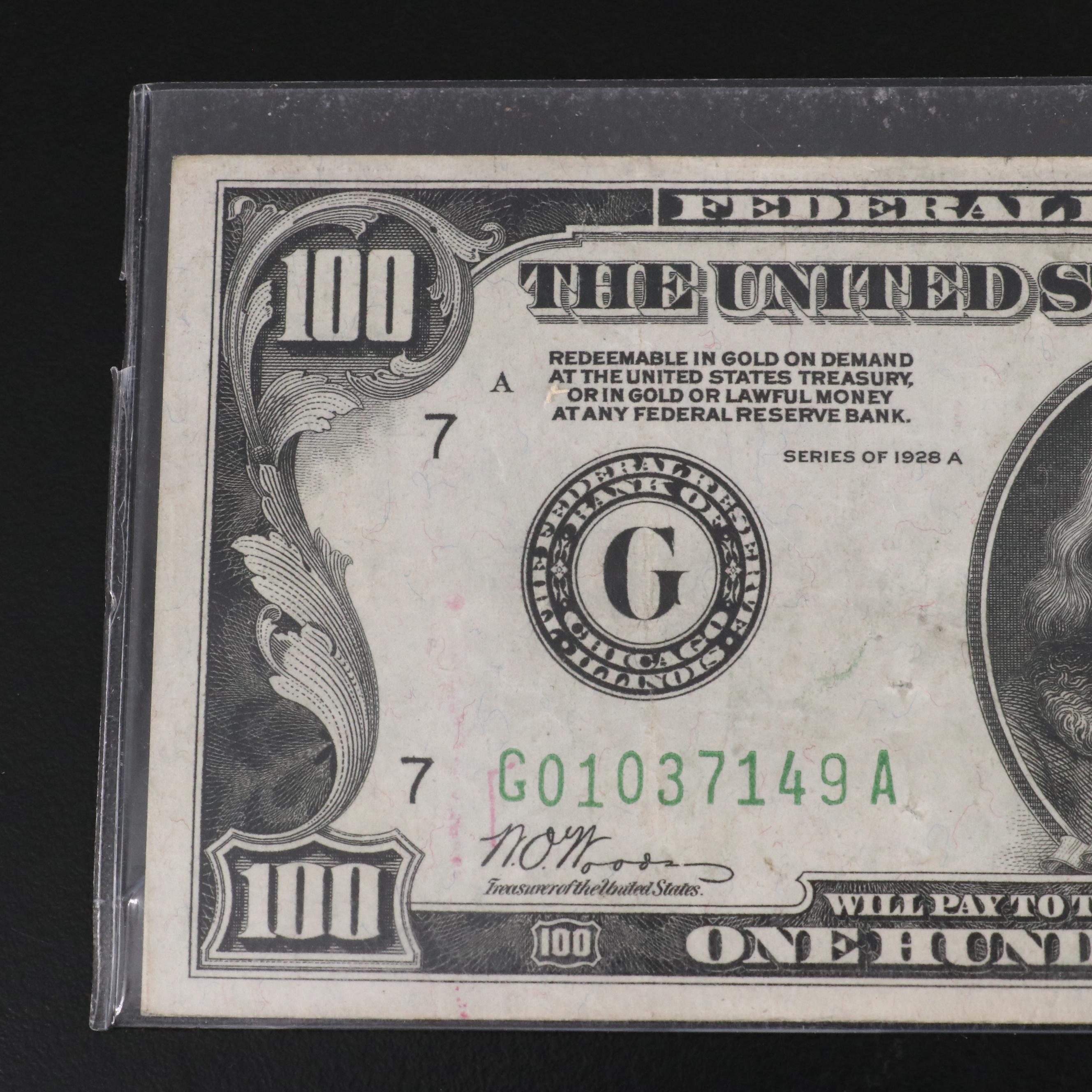 Series of 1928A $100 Federal Reserve Note and Nine $1 Silver Certificates