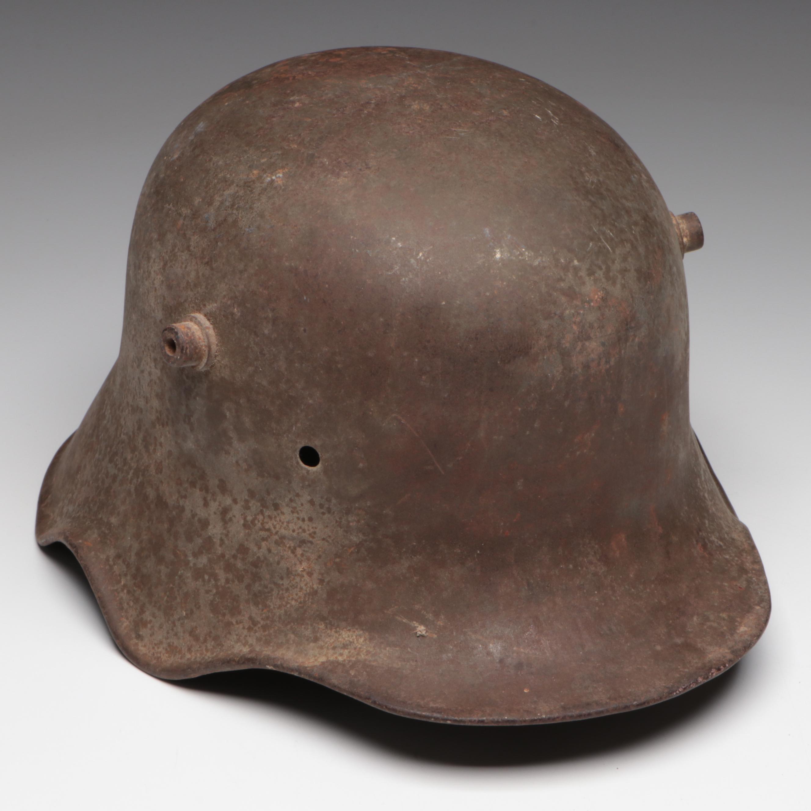 WWI German M18 Cavalry Helmet and WWI French M1915 Adrian Helmet