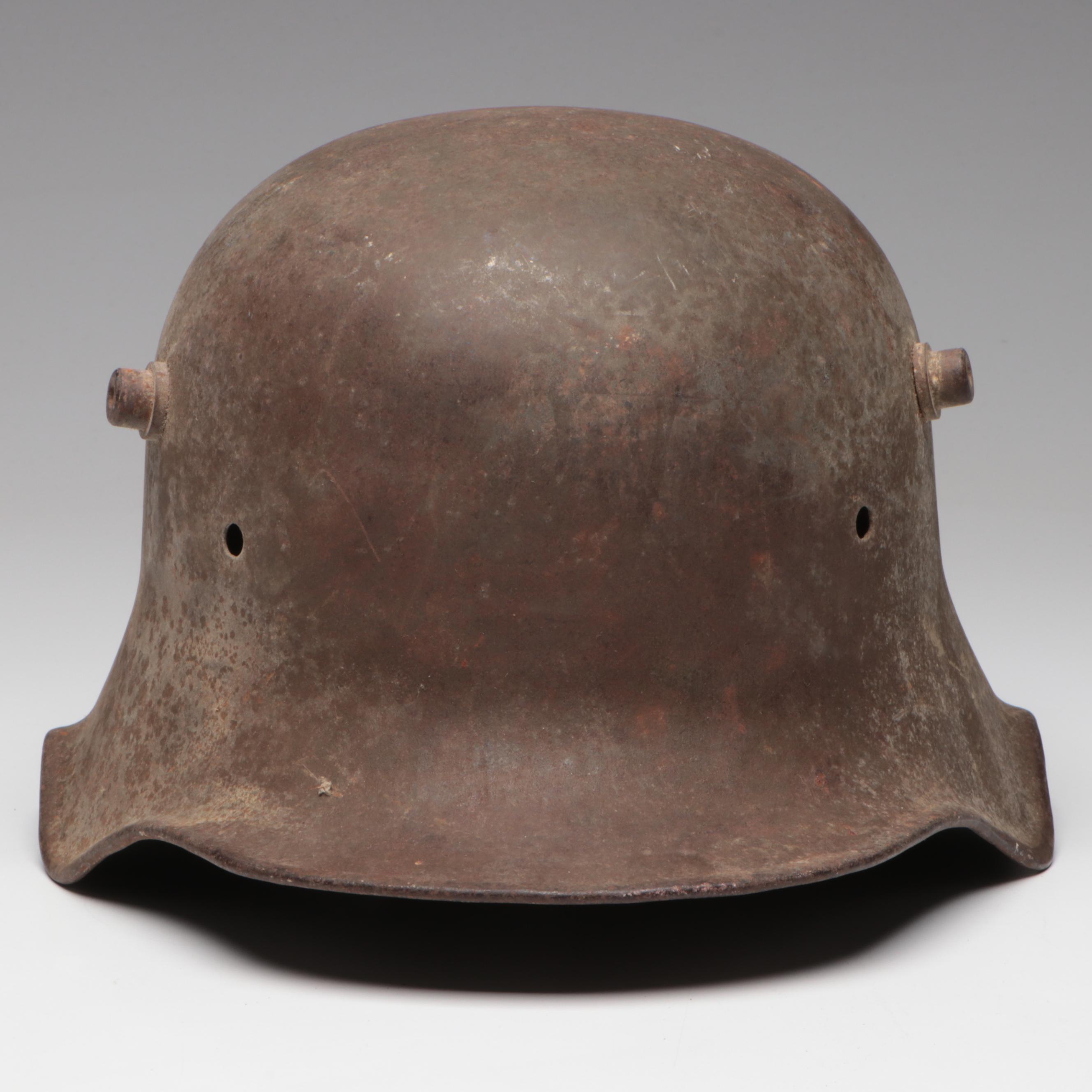WWI German M18 Cavalry Helmet and WWI French M1915 Adrian Helmet