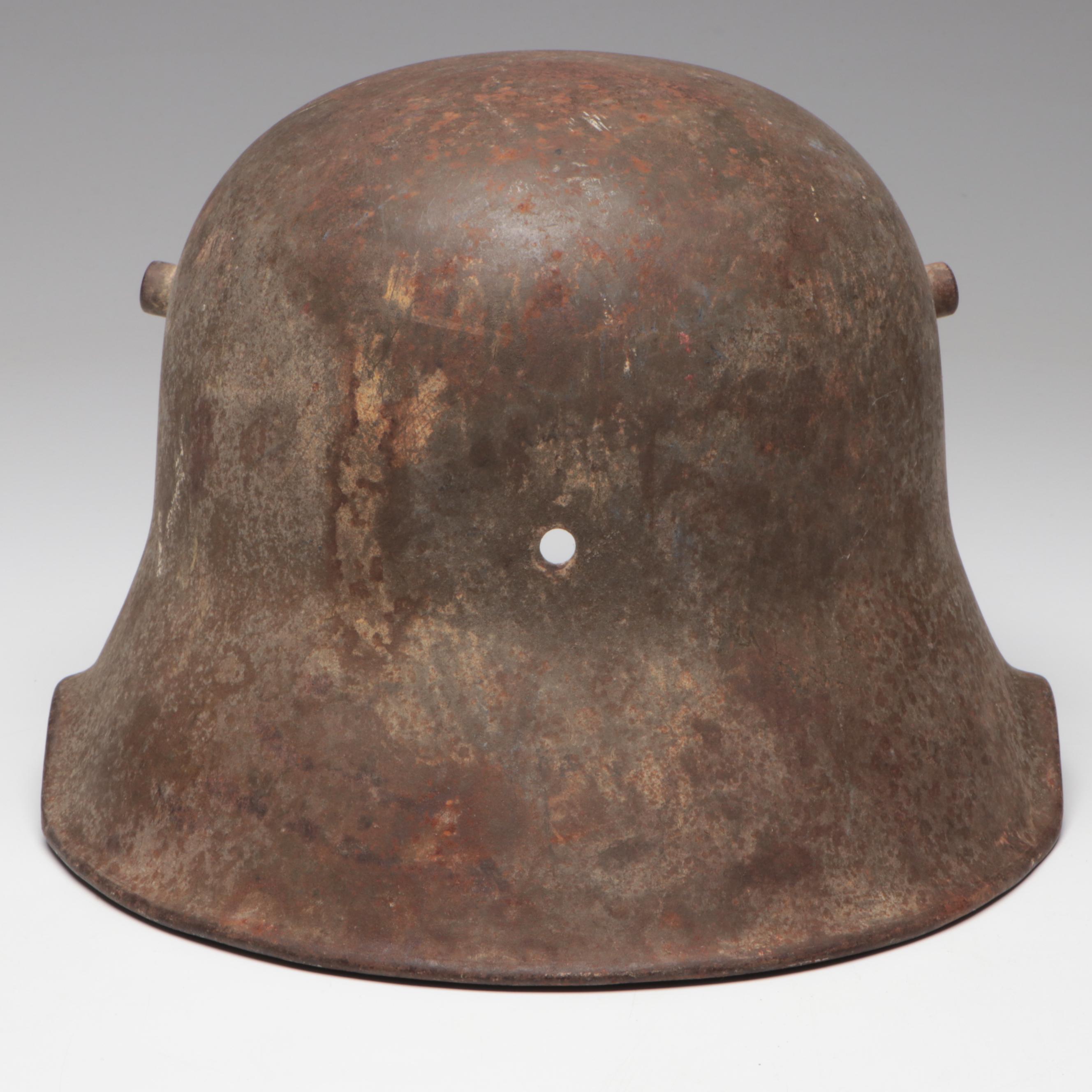 WWI German M18 Cavalry Helmet and WWI French M1915 Adrian Helmet