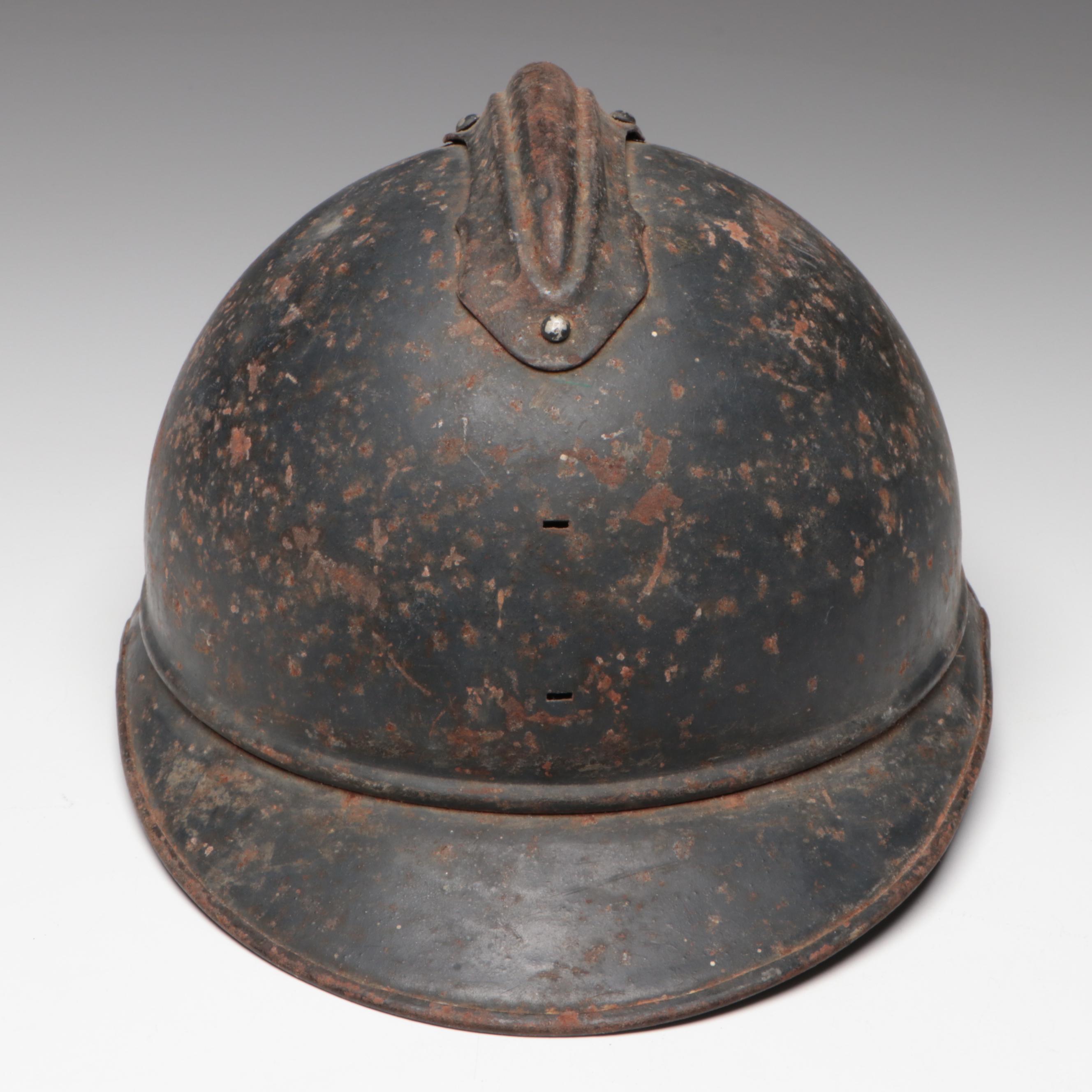 WWI German M18 Cavalry Helmet and WWI French M1915 Adrian Helmet