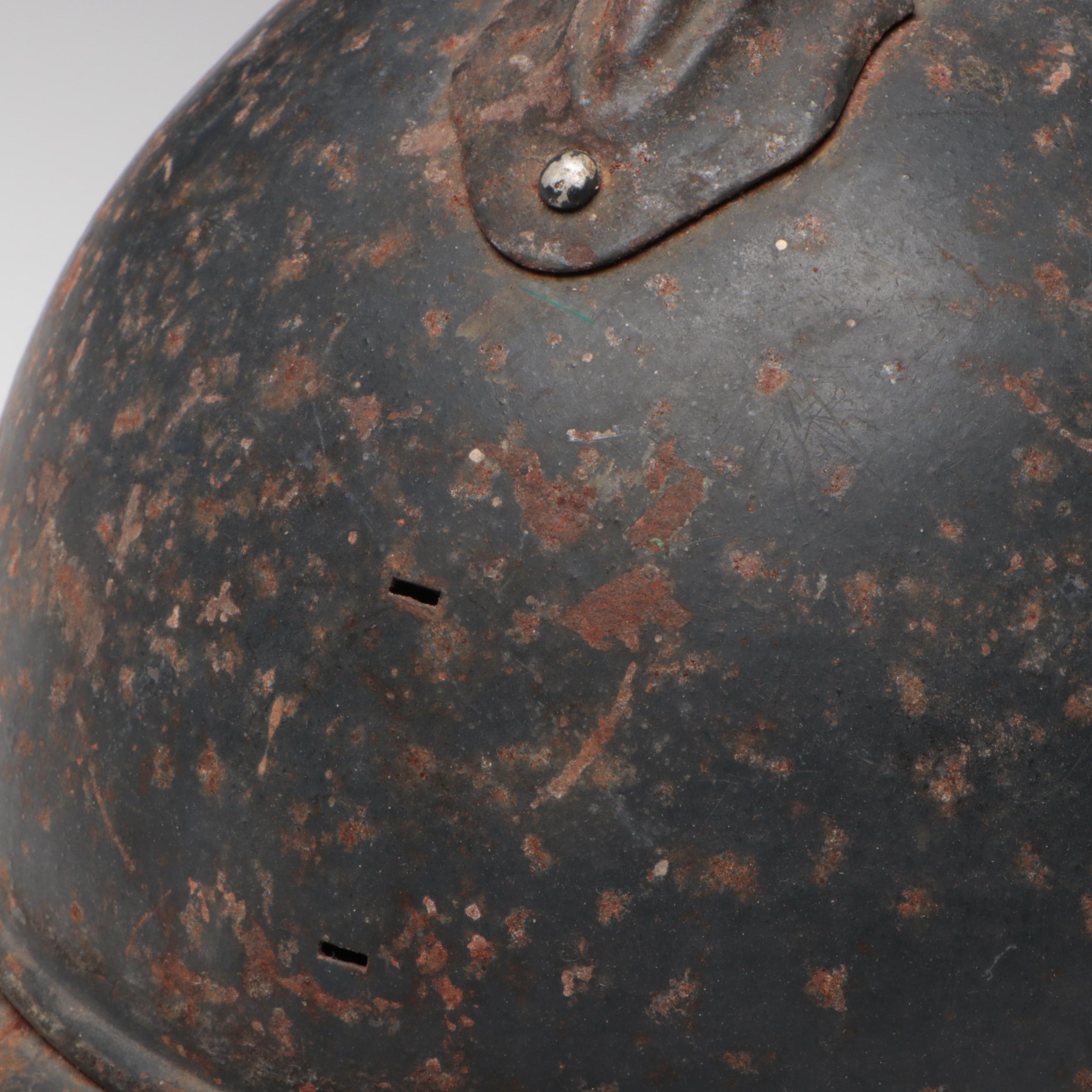 WWI German M18 Cavalry Helmet and WWI French M1915 Adrian Helmet