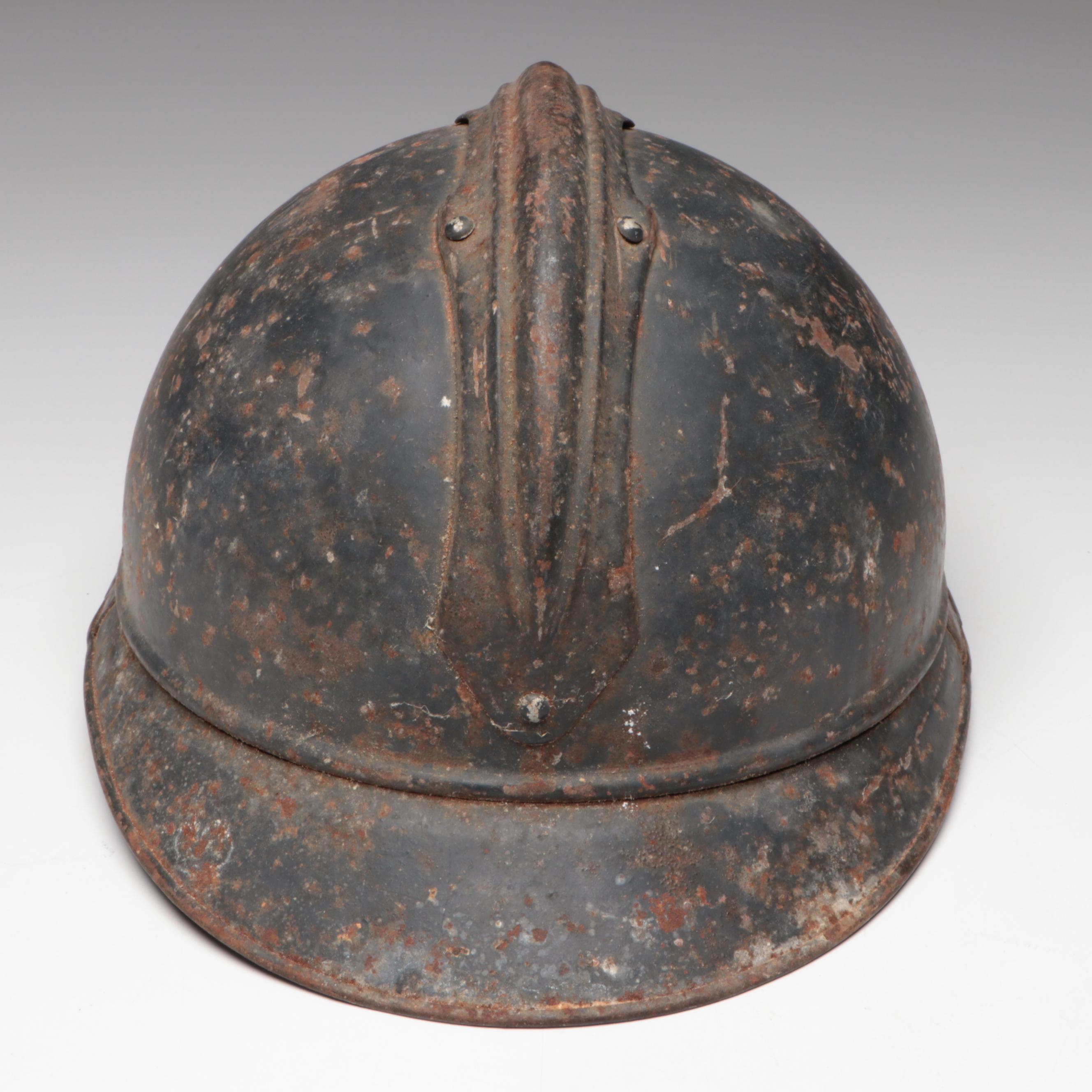 WWI German M18 Cavalry Helmet and WWI French M1915 Adrian Helmet