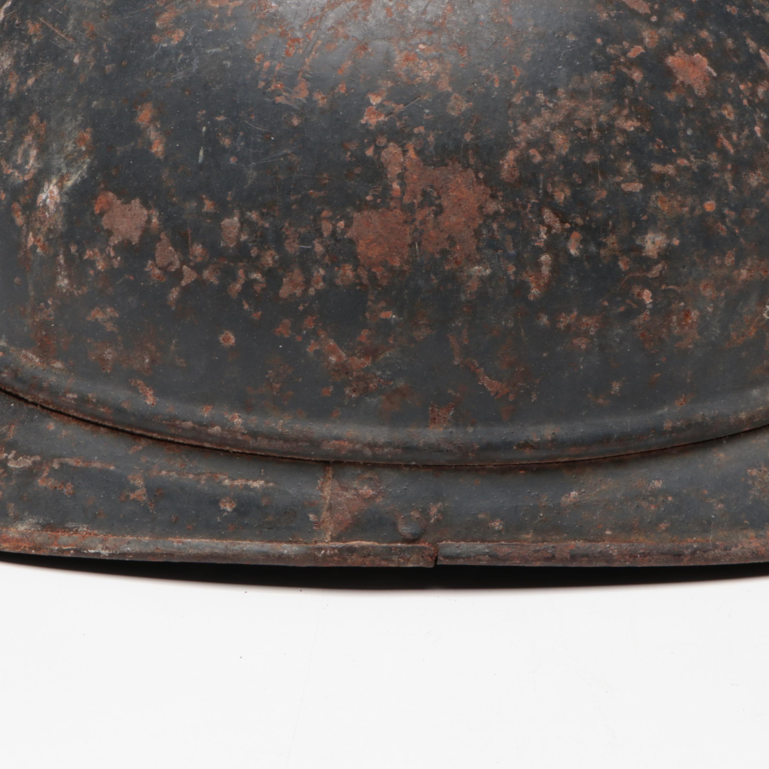 WWI German M18 Cavalry Helmet and WWI French M1915 Adrian Helmet