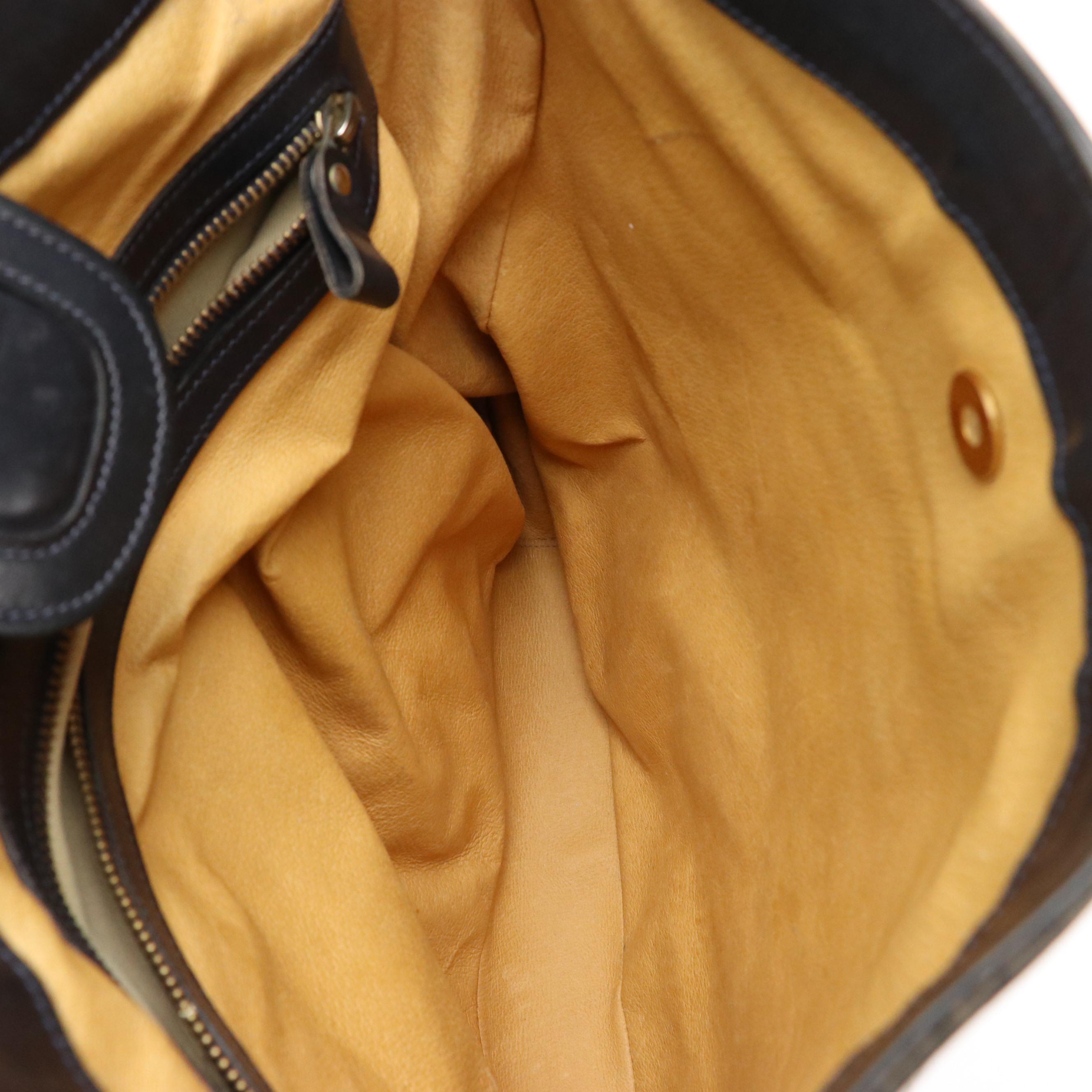 Gucci Vintage Navy Blue GG Canvas and Leather Shoulder Bag With Box