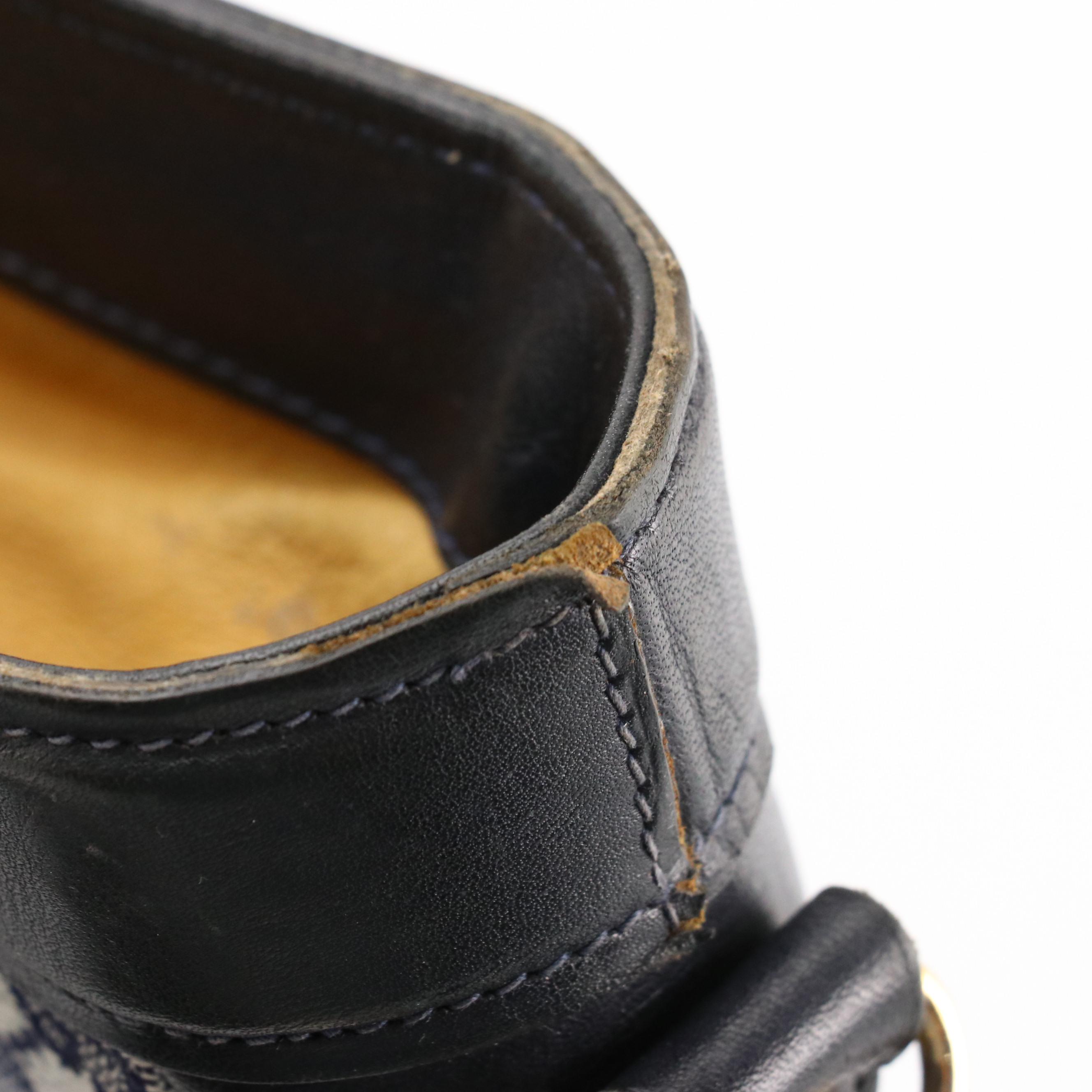 Gucci Vintage Navy Blue GG Canvas and Leather Shoulder Bag With Box