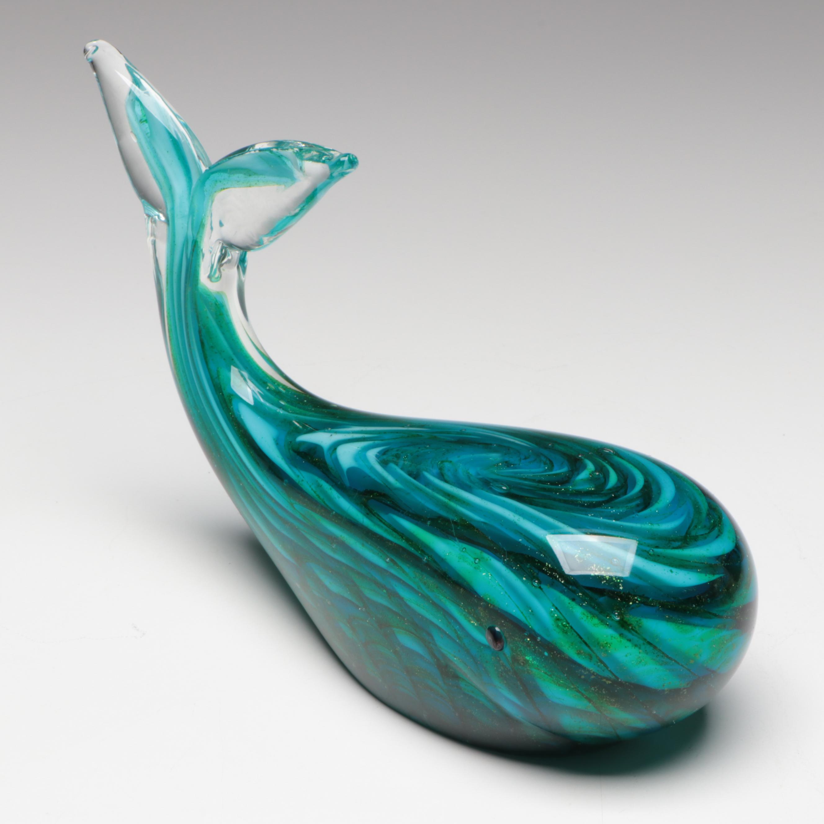 Robert Eickholt Dichroic Glass Paperweight with Murano Style Whale