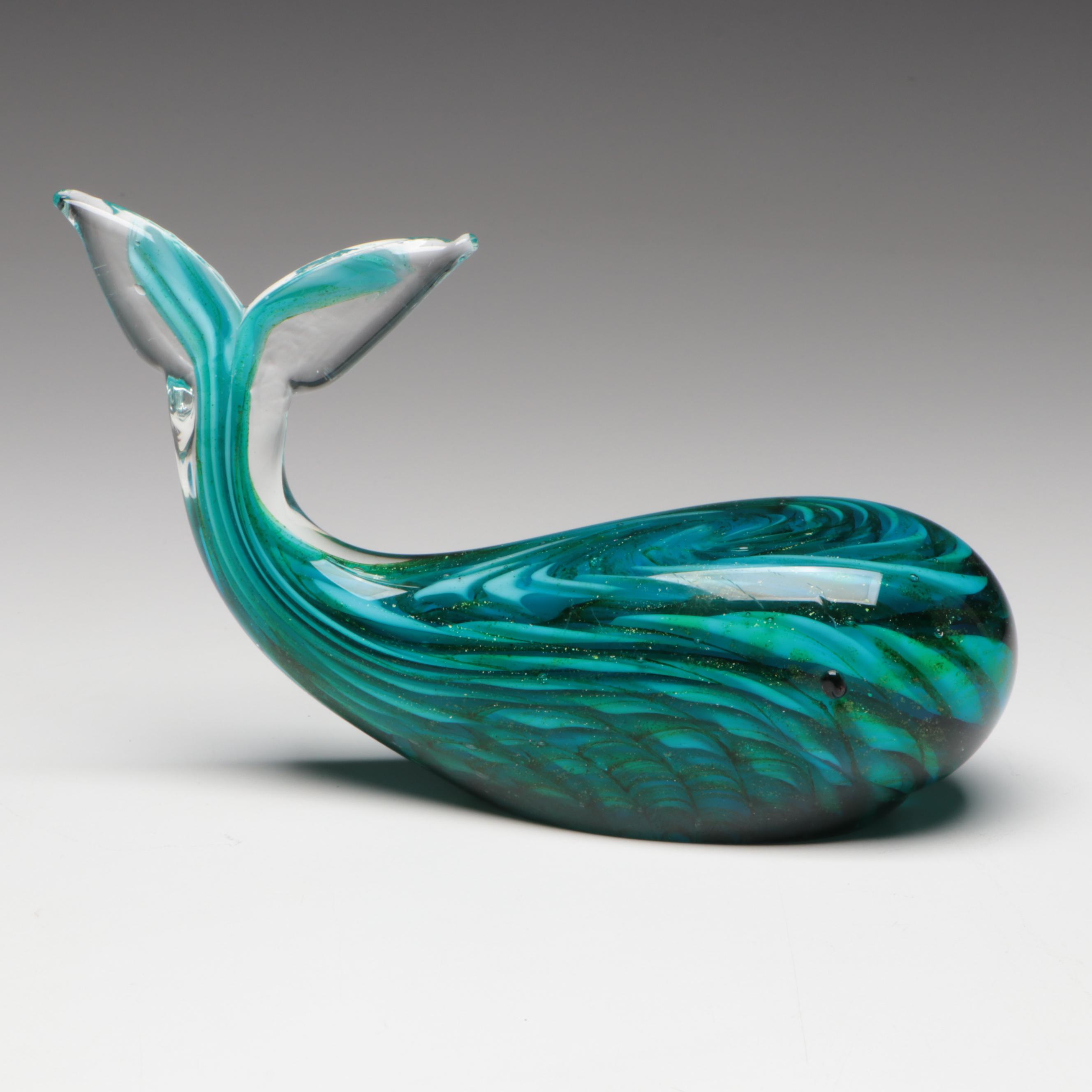 Robert Eickholt Dichroic Glass Paperweight with Murano Style Whale
