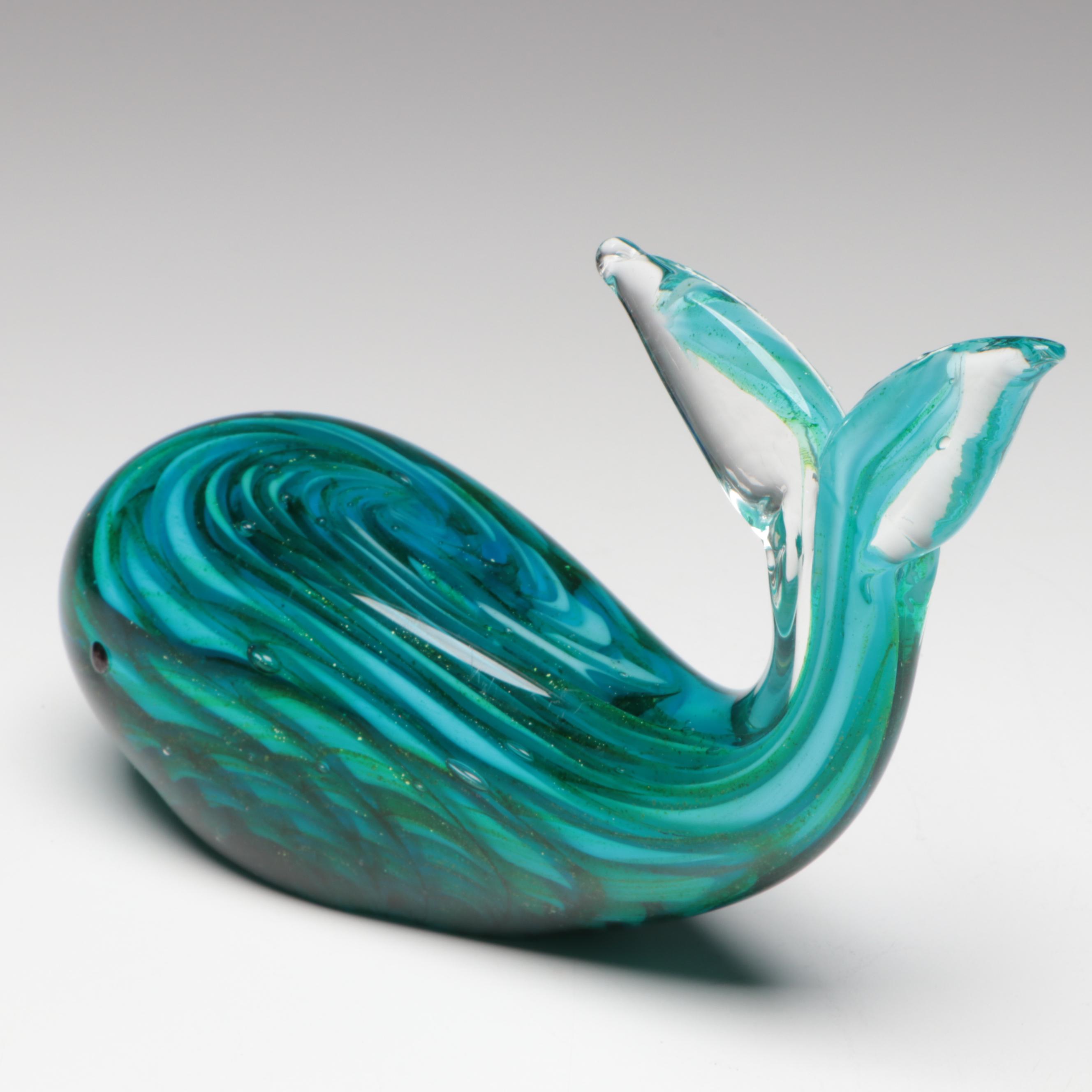 Robert Eickholt Dichroic Glass Paperweight with Murano Style Whale