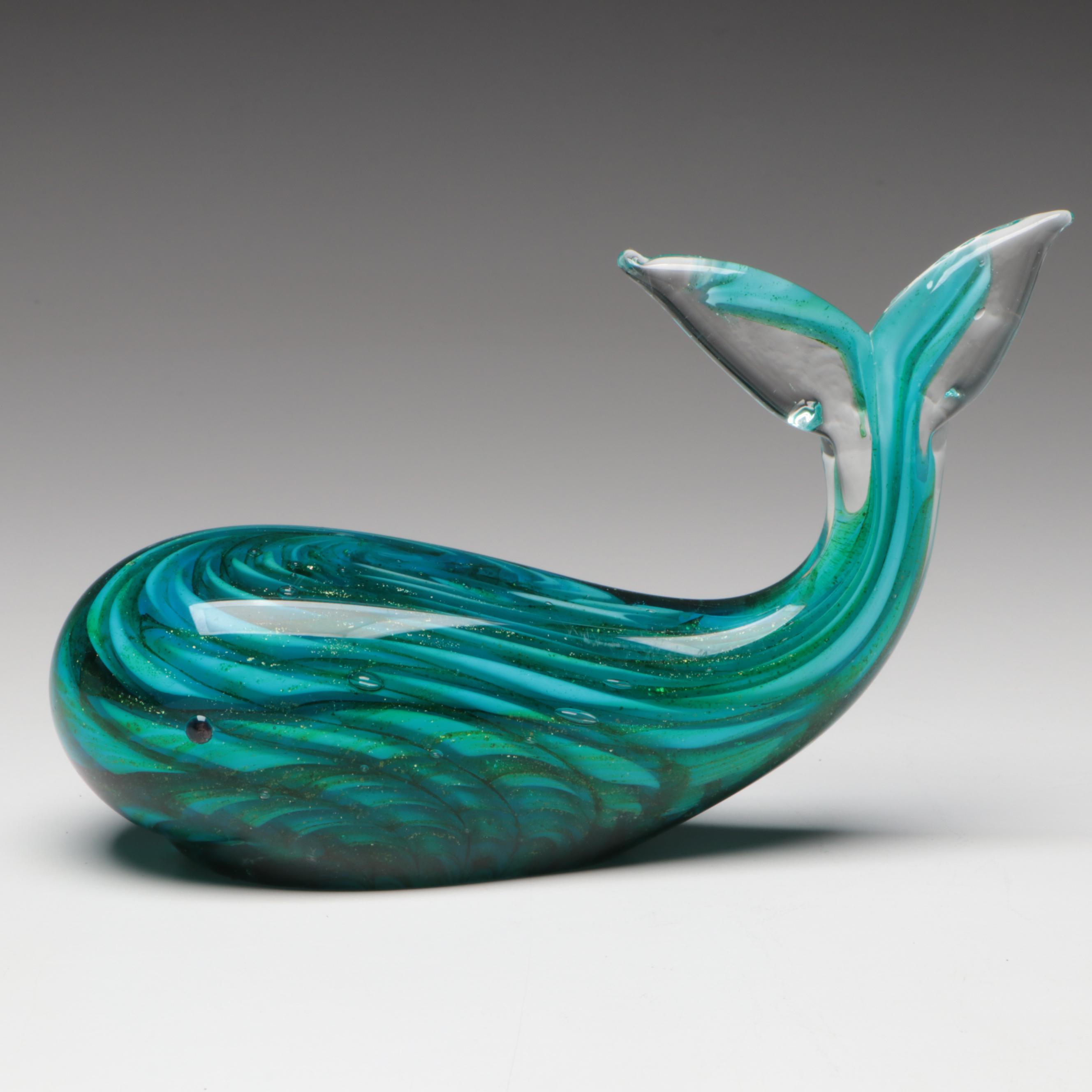 Robert Eickholt Dichroic Glass Paperweight with Murano Style Whale