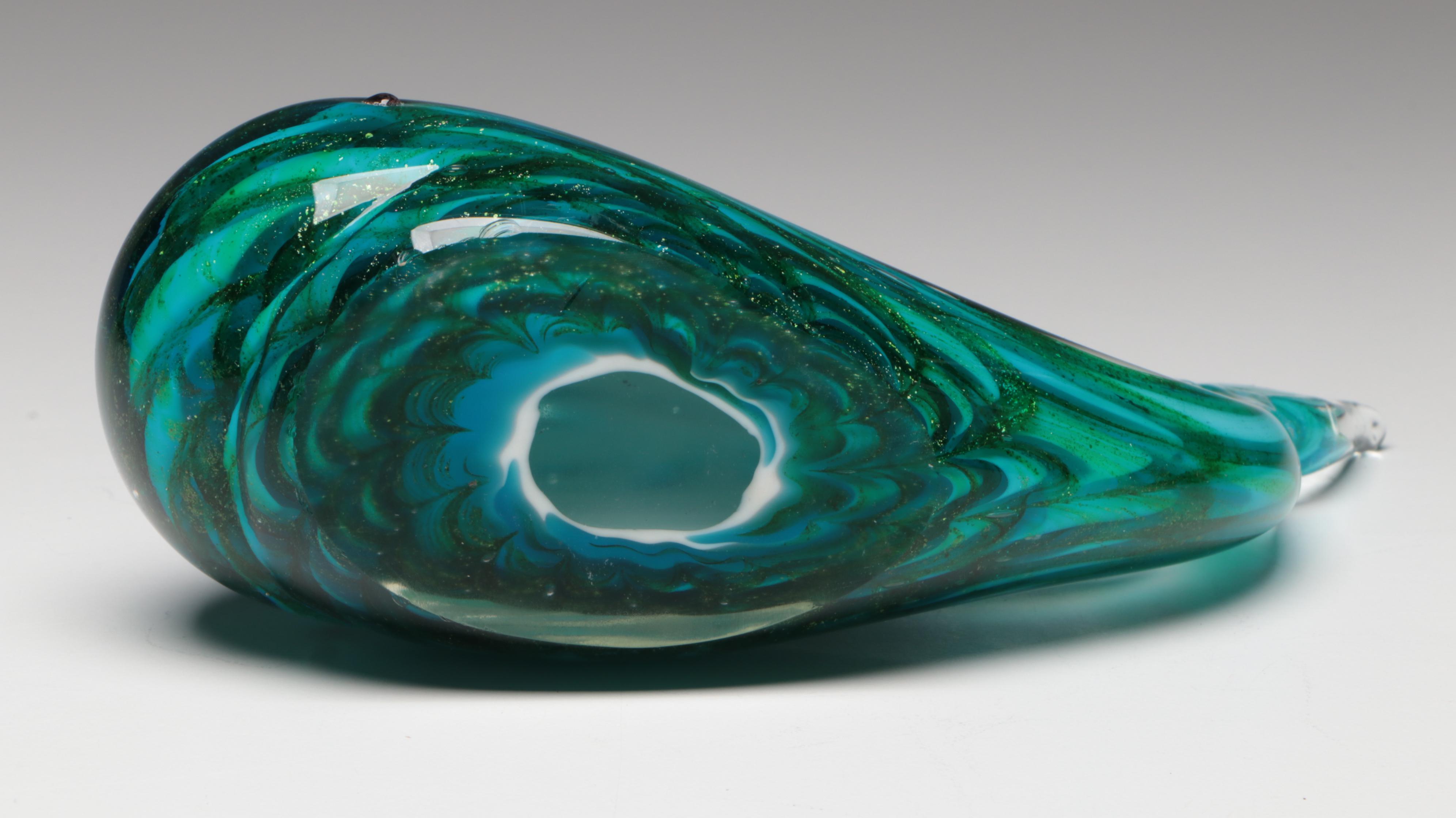 Robert Eickholt Dichroic Glass Paperweight with Murano Style Whale