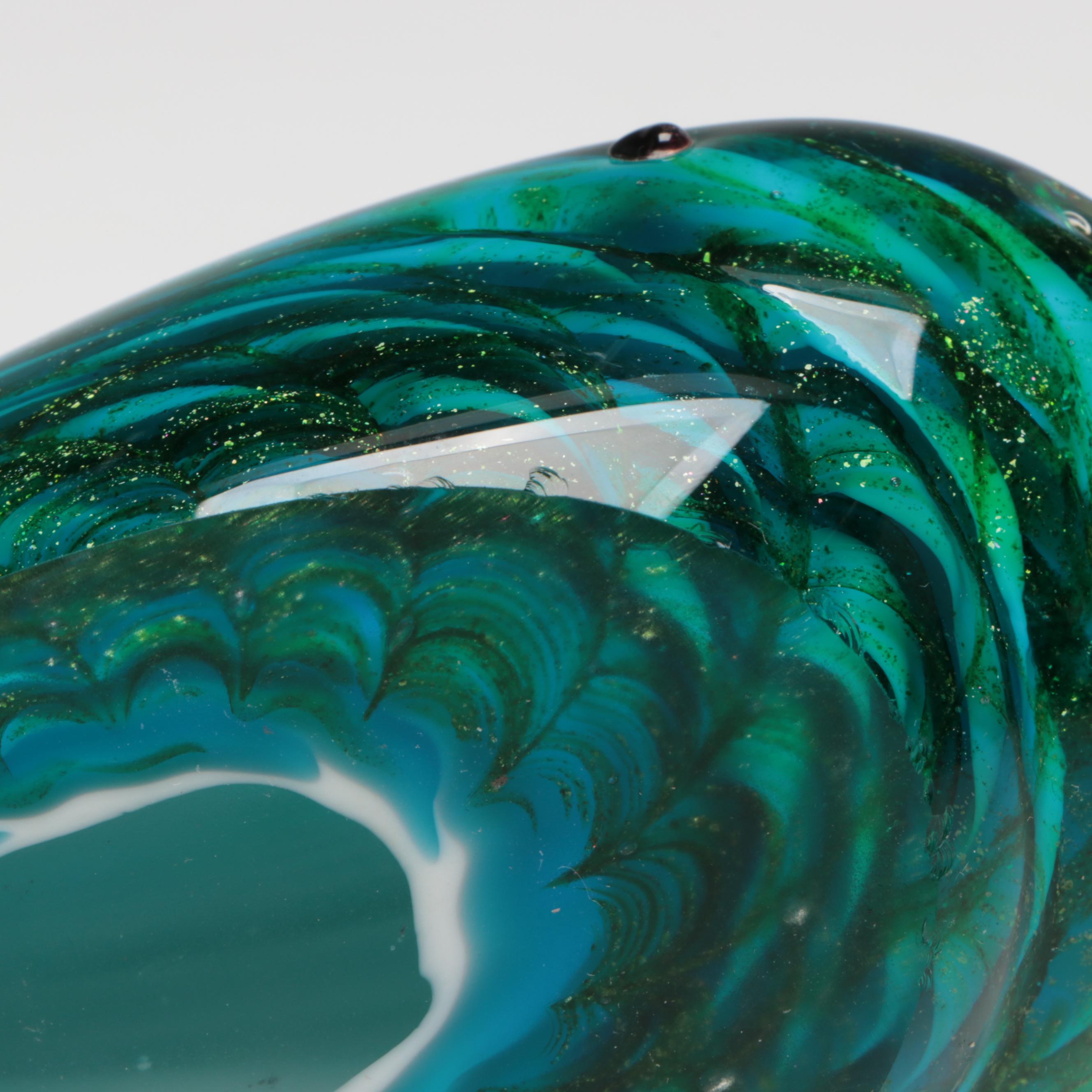 Robert Eickholt Dichroic Glass Paperweight with Murano Style Whale