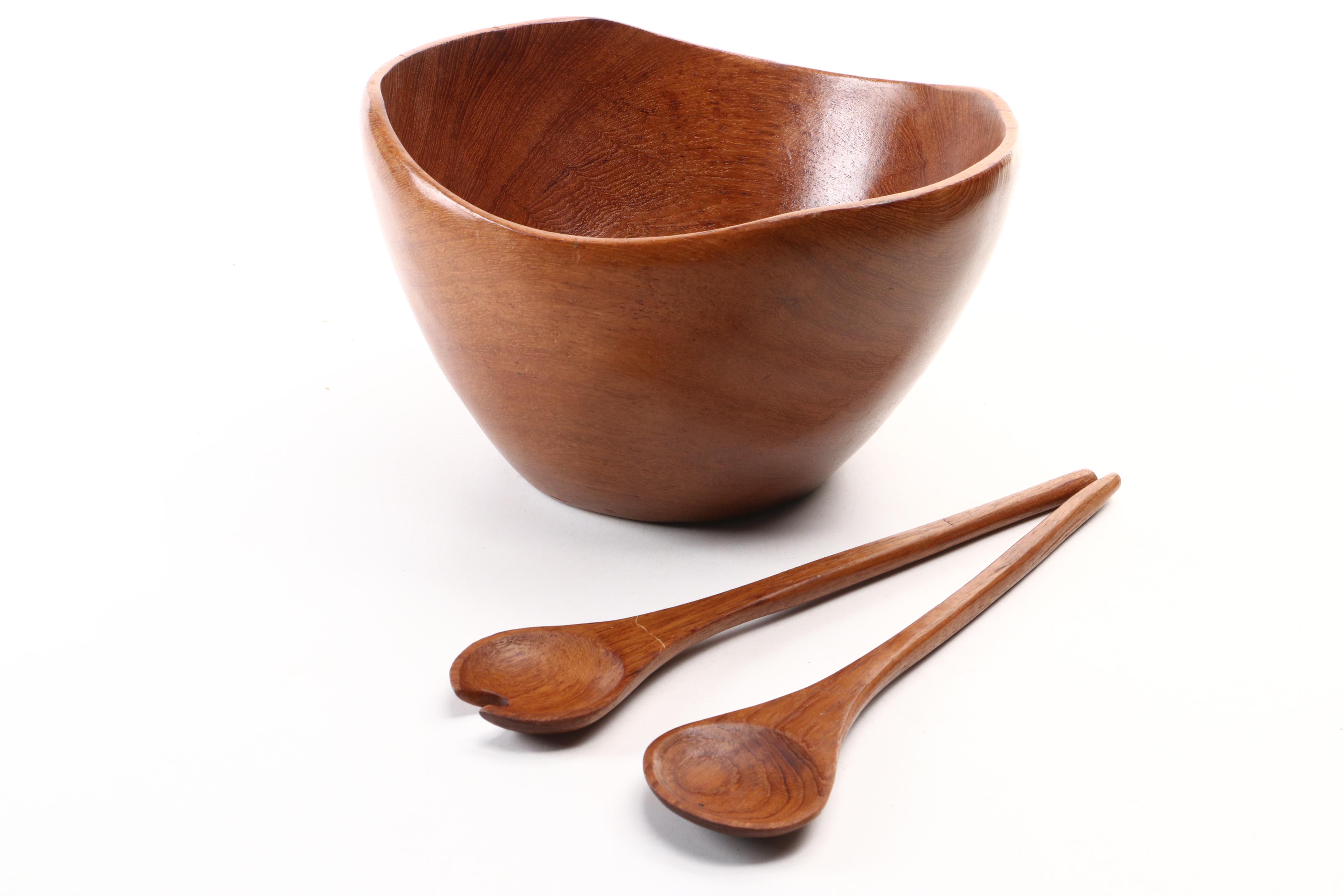 Turned Teak Wood Salad Set