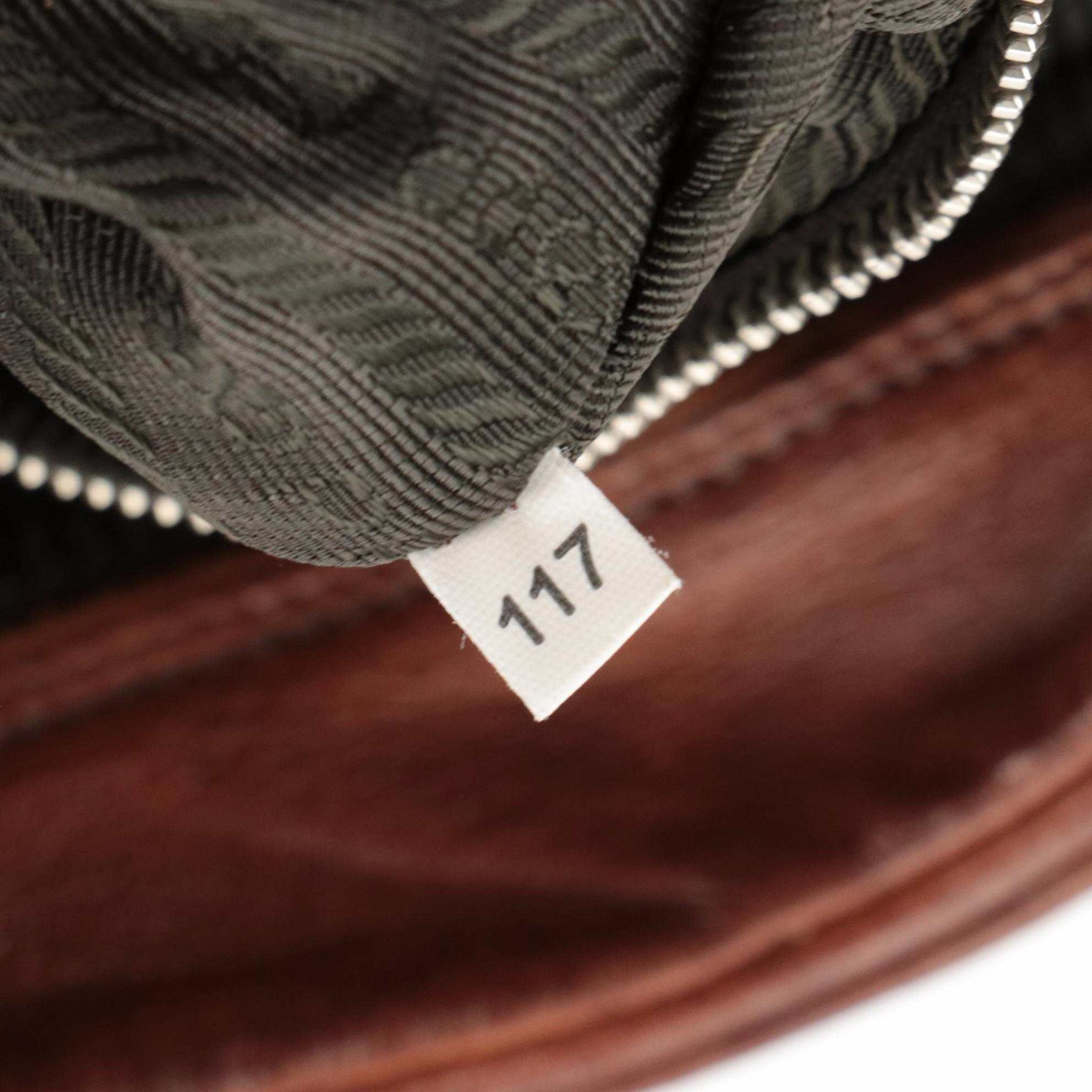 Prada Bauletto Cargo Pocket Shoulder Bag in Chestnut Brown Washed Leather