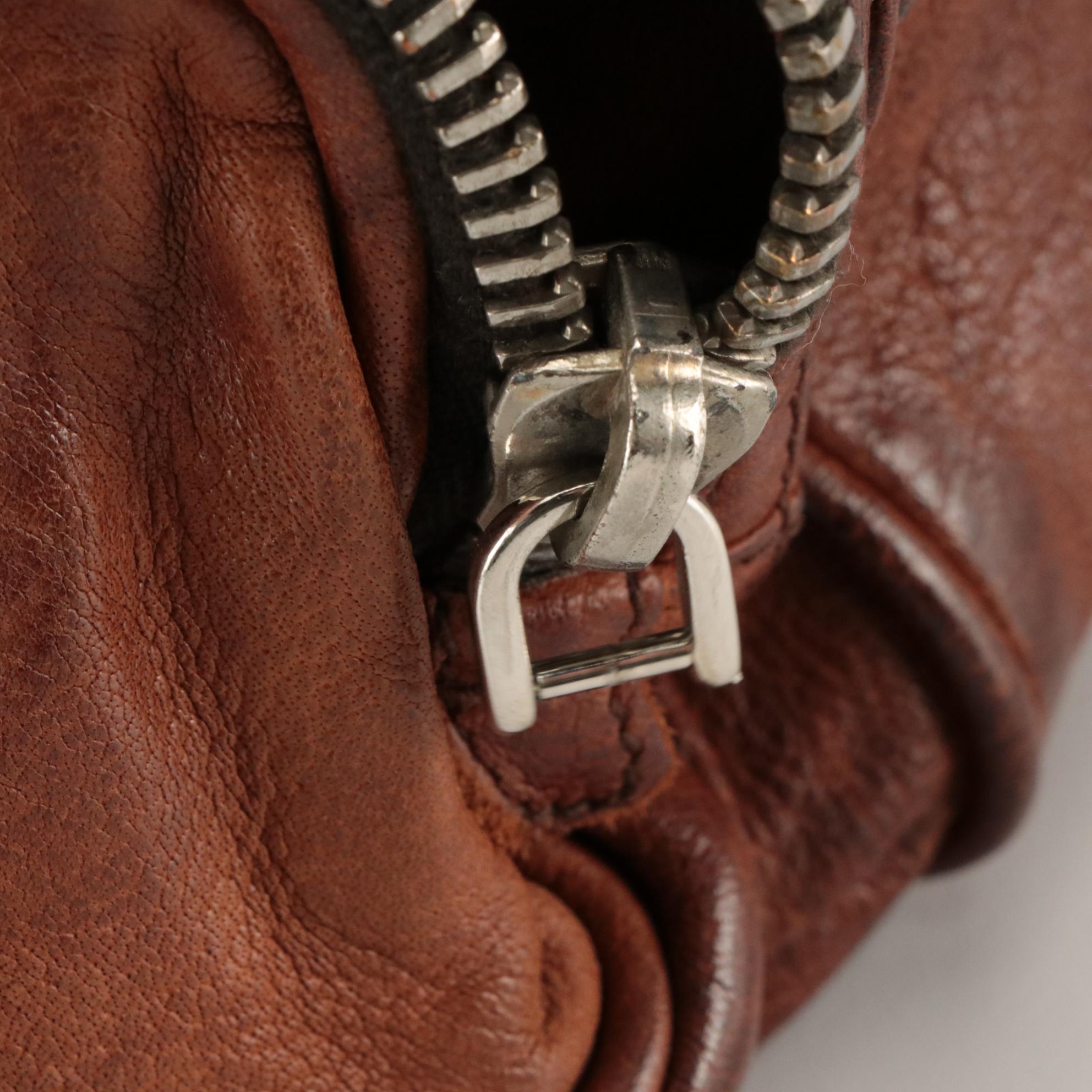 Prada Bauletto Cargo Pocket Shoulder Bag in Chestnut Brown Washed Leather