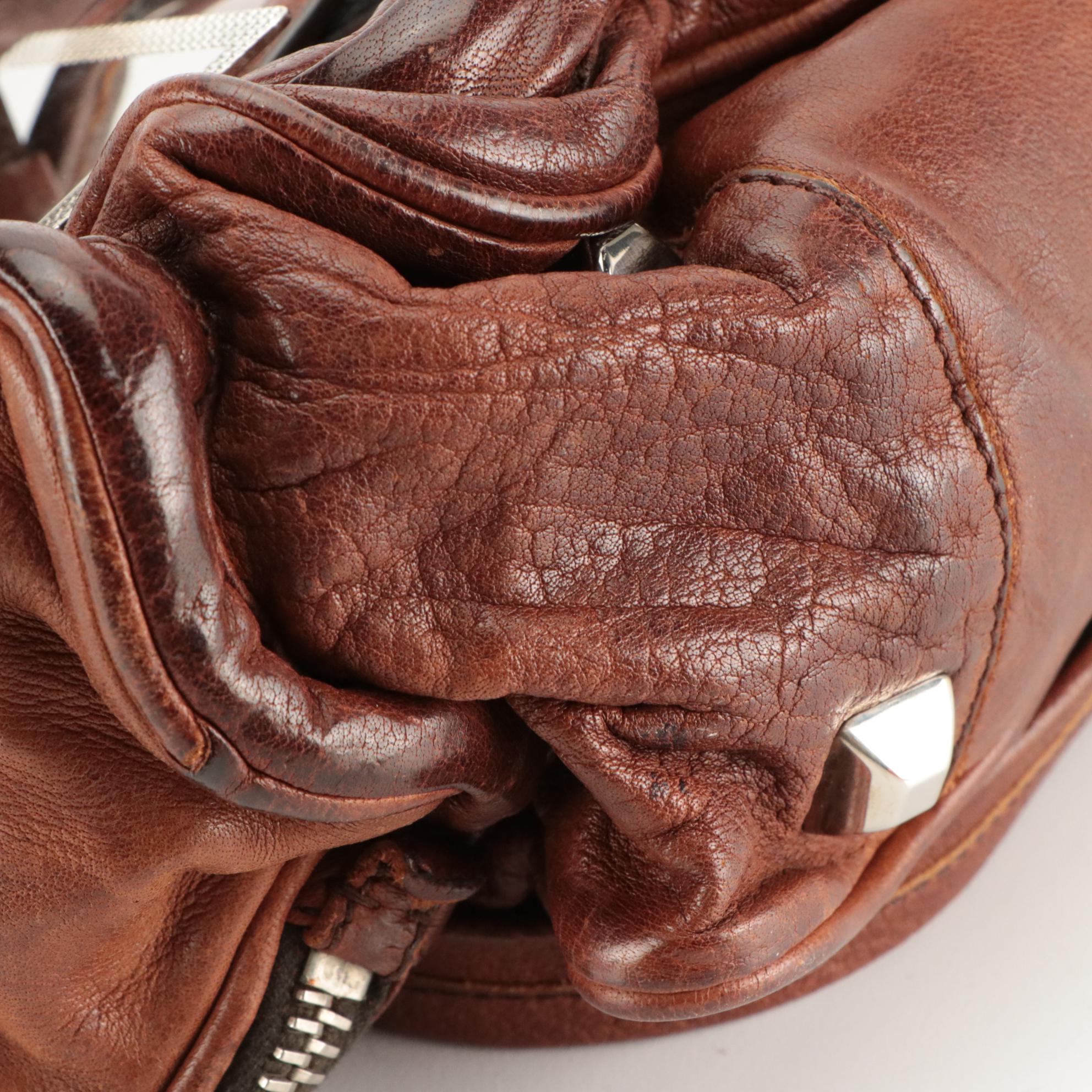 Prada Bauletto Cargo Pocket Shoulder Bag in Chestnut Brown Washed Leather