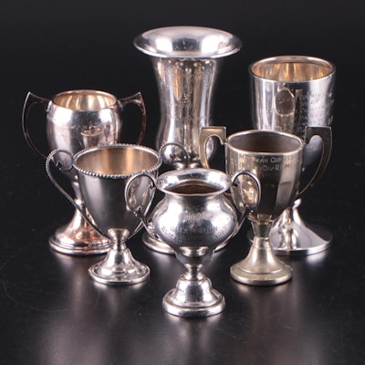 Sterling Silver Anniversary Cup with Sterling and Silver Plate Trophies
