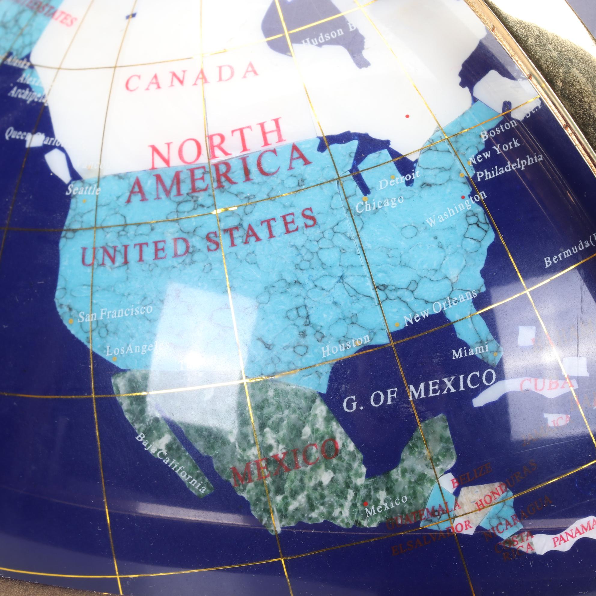 Abalone, Marble, Jasper and More Gemstone Inlay World Globe with Compass, Stand