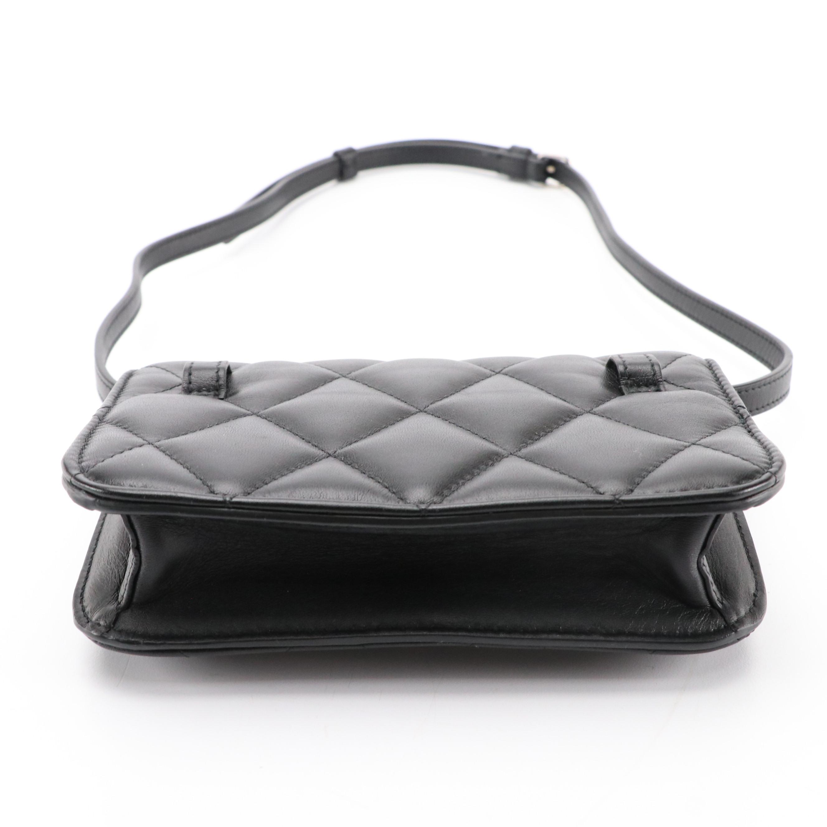 Balenciaga B. Logo Black Quilted Leather Belt Bag