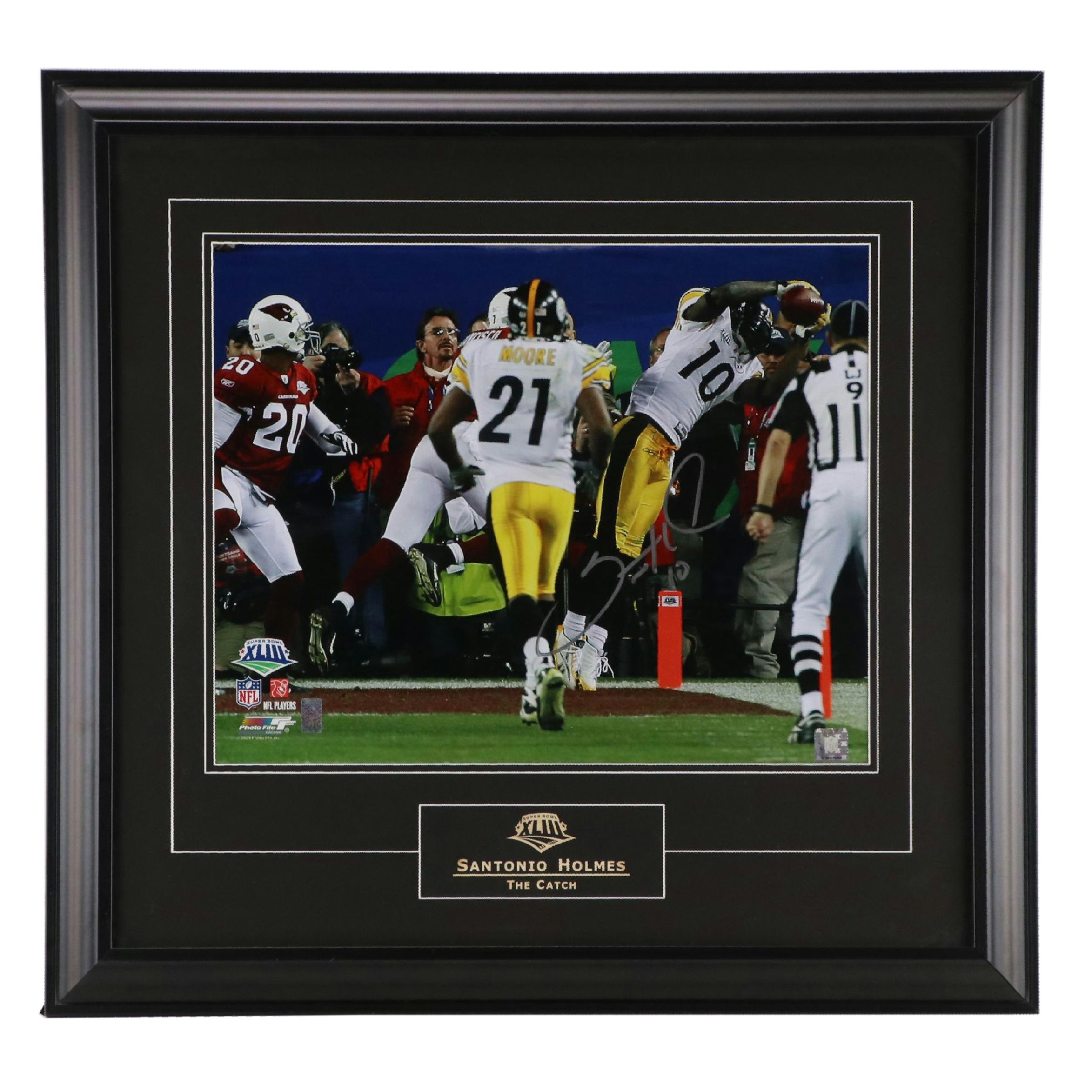 Santonio Holmes Signed Pittsburgh Steelers Super Bowl XLIII Matted Display