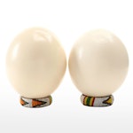 Ostrich Eggs With Fulani Beaded Bracelet Ring Stands