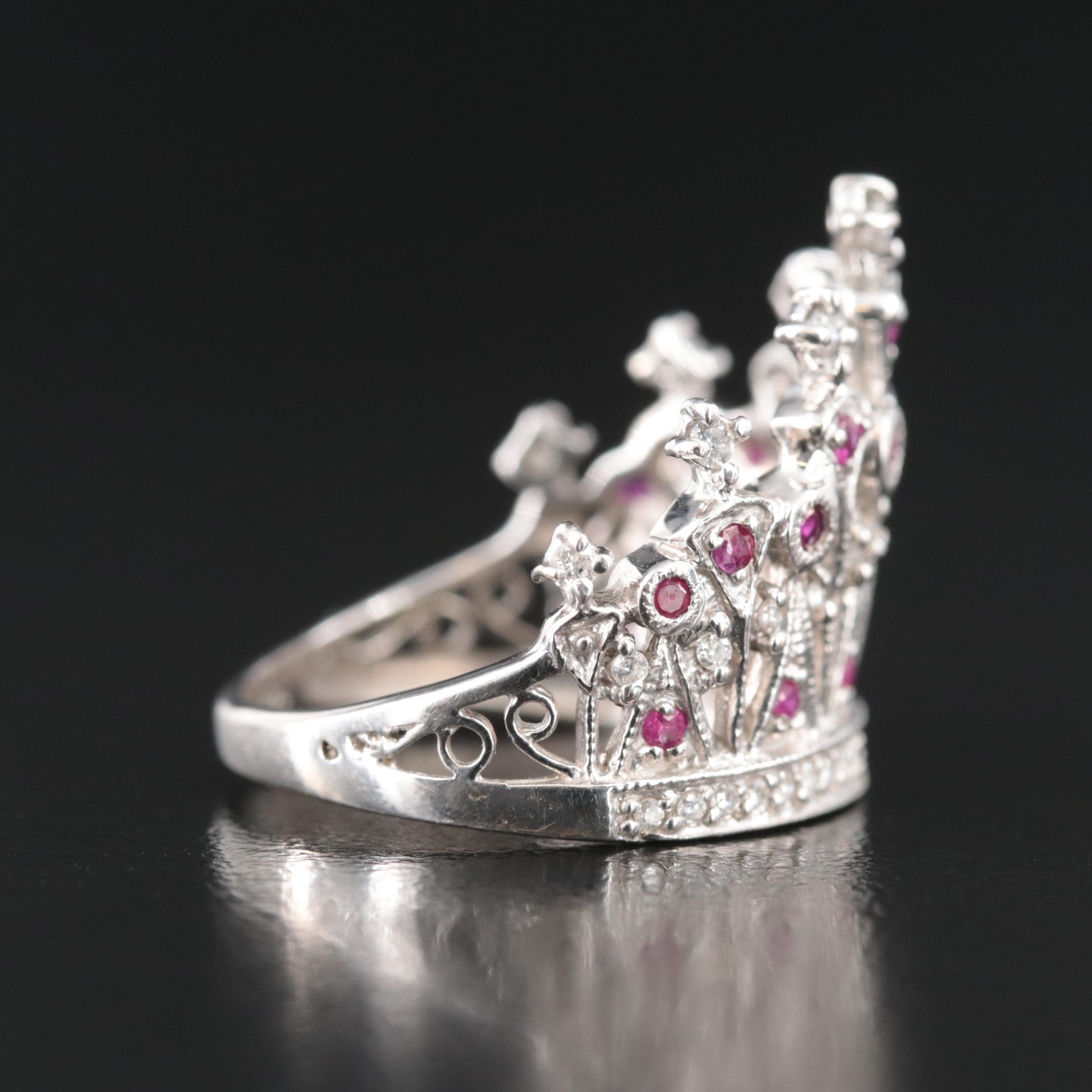 14K Ruby and Diamond Crown Ring