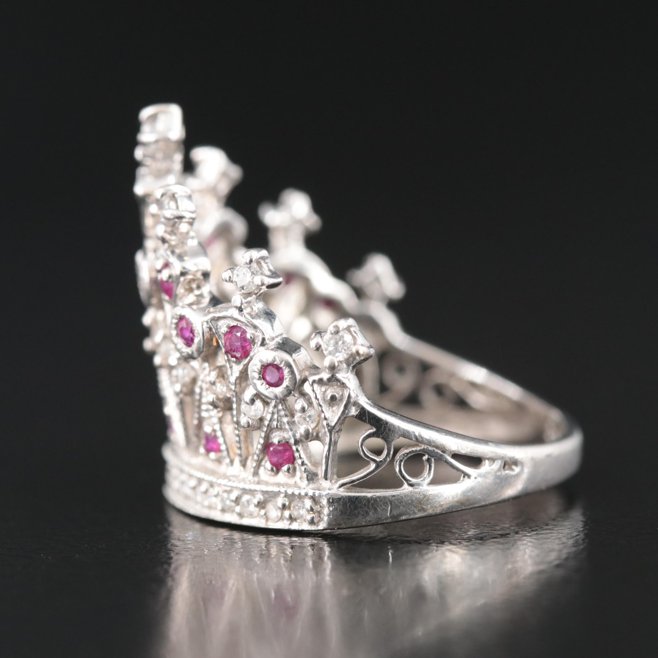 14K Ruby and Diamond Crown Ring