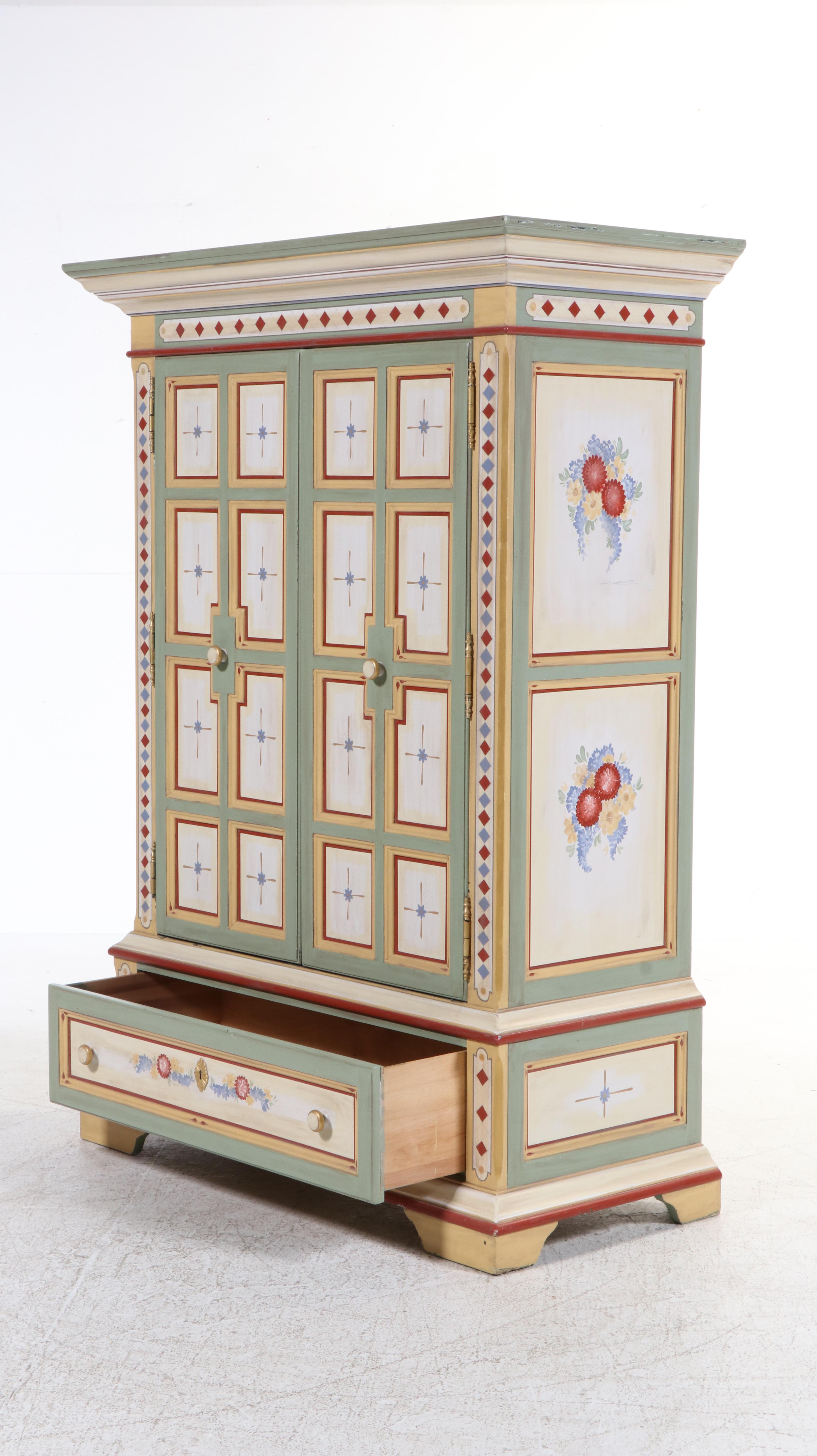 Drexel Custom-Painted and Parcel-Gilt Media Armoire, Late 20th Century