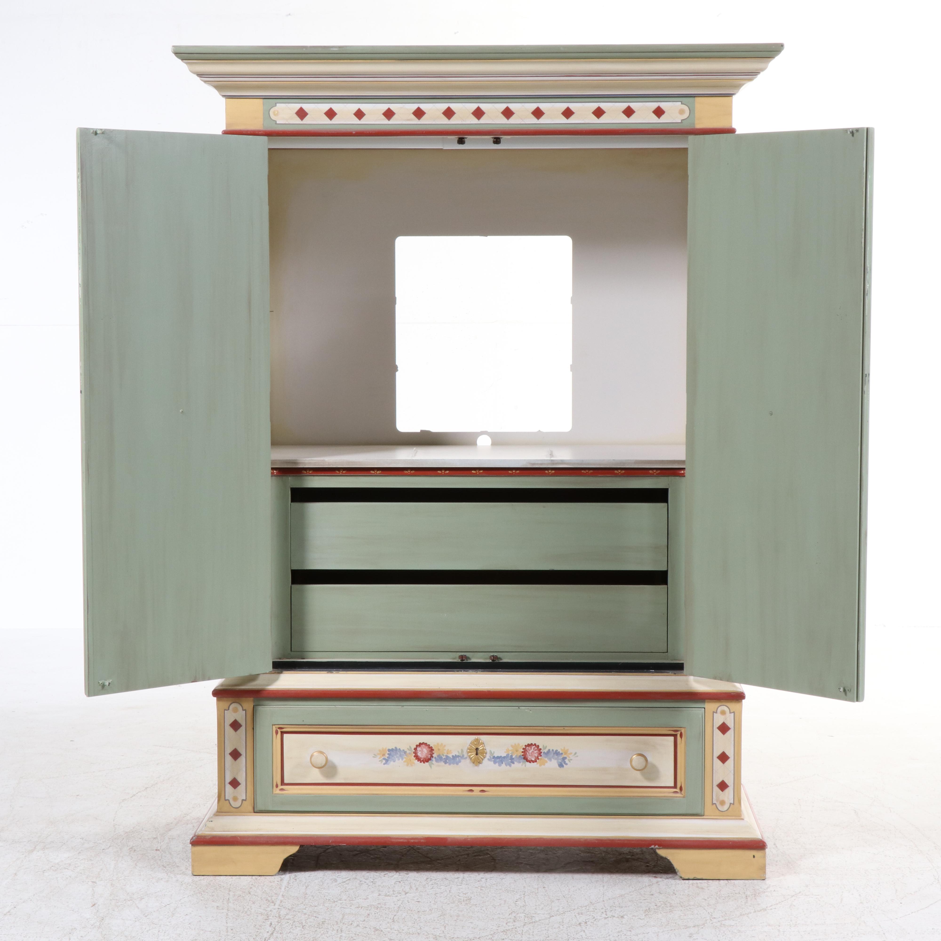 Drexel Custom-Painted and Parcel-Gilt Media Armoire, Late 20th Century