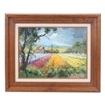 Dee Sudbury Impressionist Landscape Oil Painting Of Flower Field, Late 20th C.