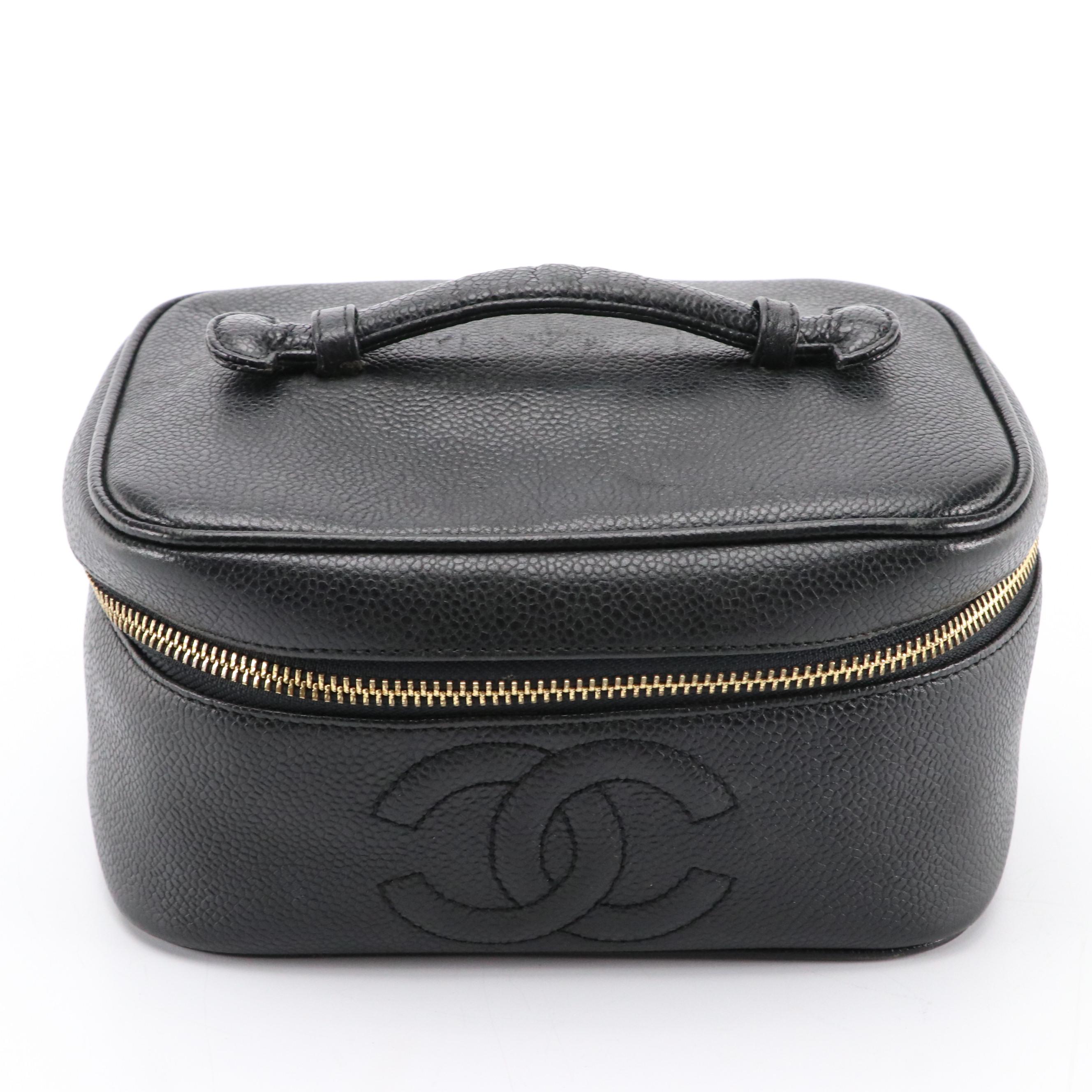 Chanel CC Zip-Around Vanity Case in Black Caviar Leather