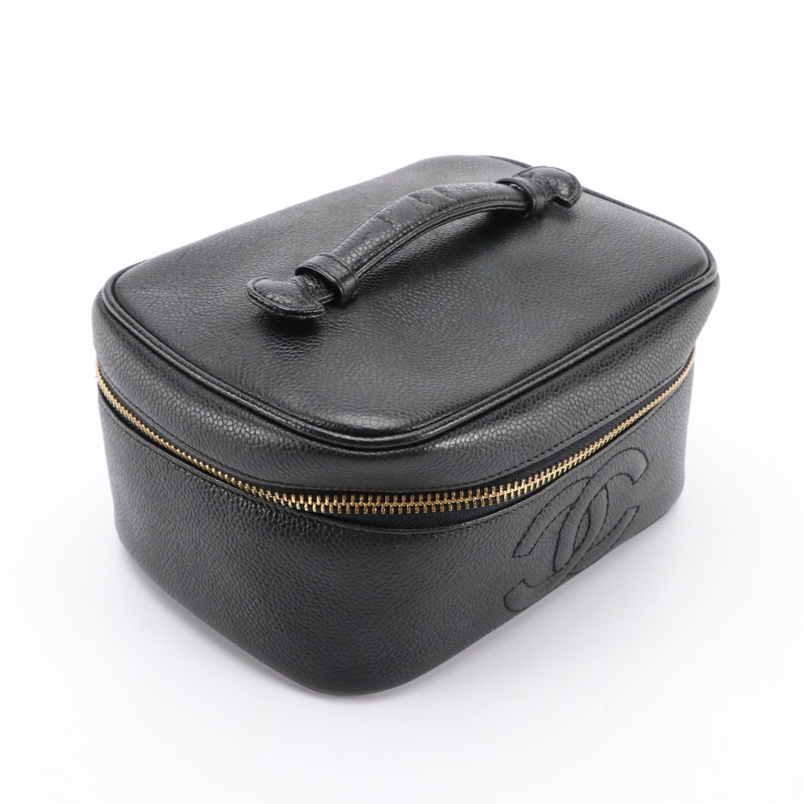 Chanel CC Zip-Around Vanity Case in Black Caviar Leather