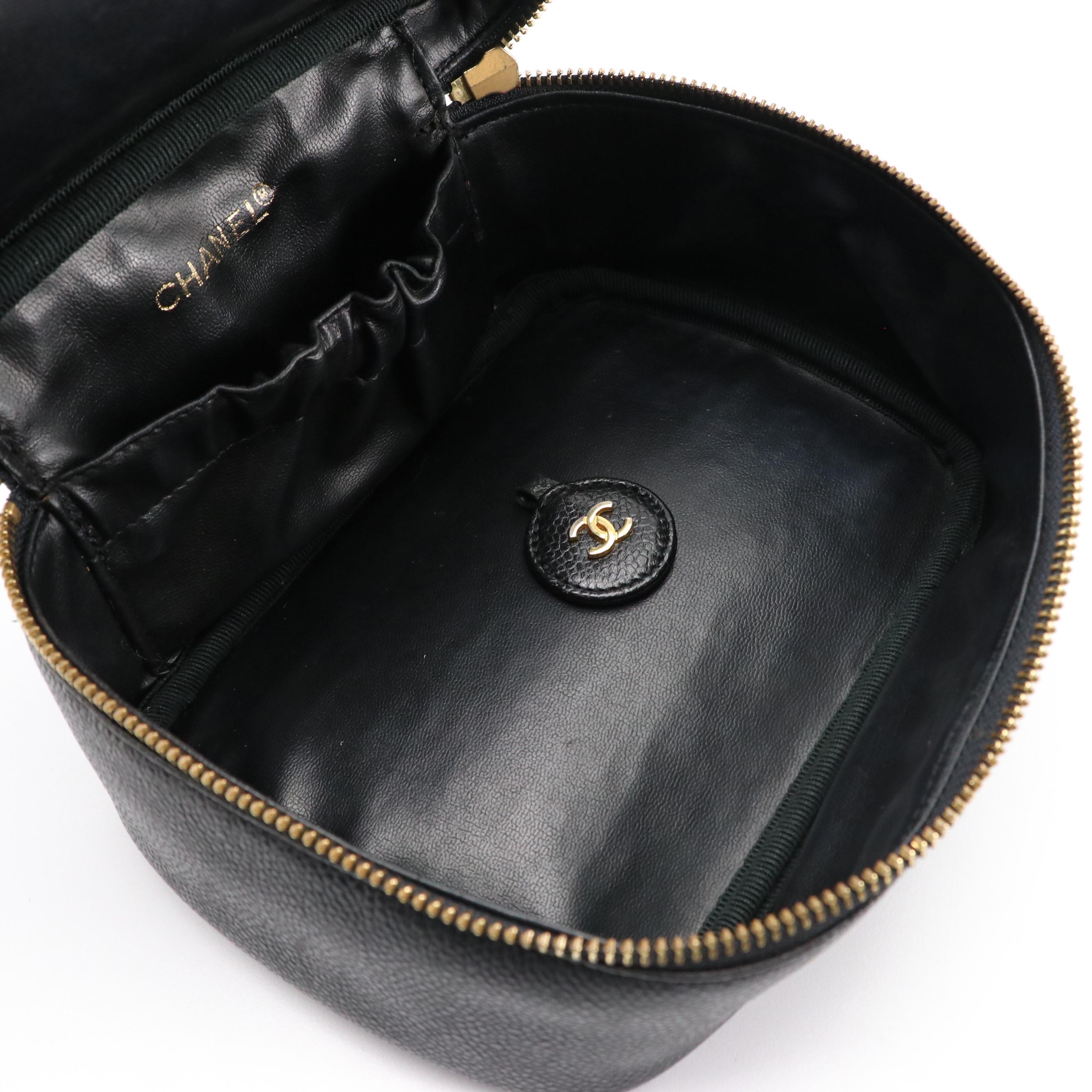 Chanel CC Zip-Around Vanity Case in Black Caviar Leather