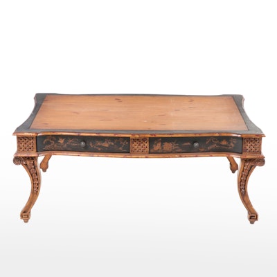 Chelsea House Pine and Chinoiserie-Decorated Two-Drawer Coffee Table