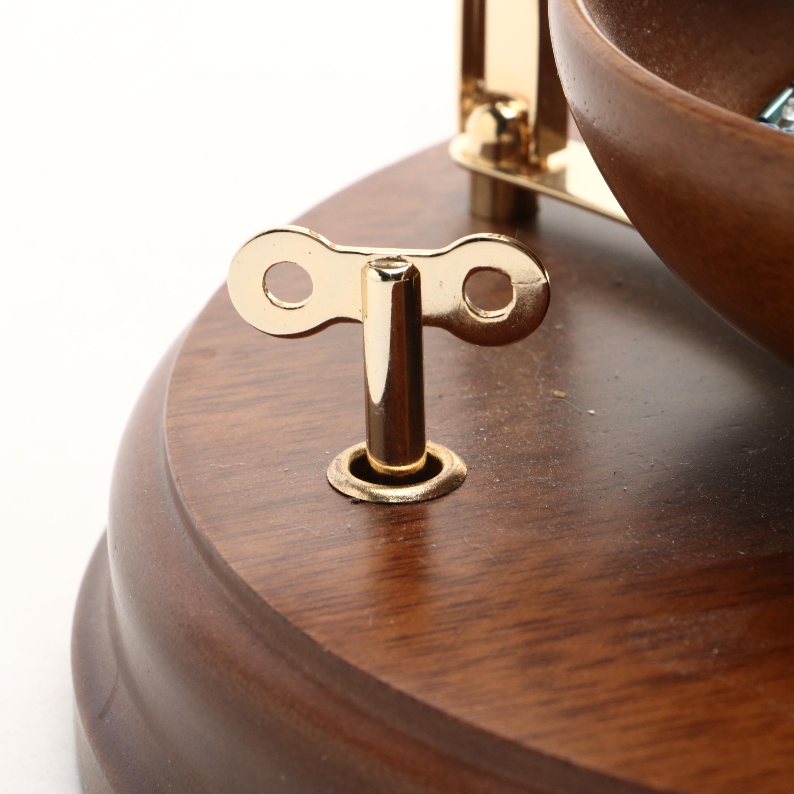 Nellie Bly Lacquered Brass, Glass and Wood Wind Up Kaleidoscope Music Box